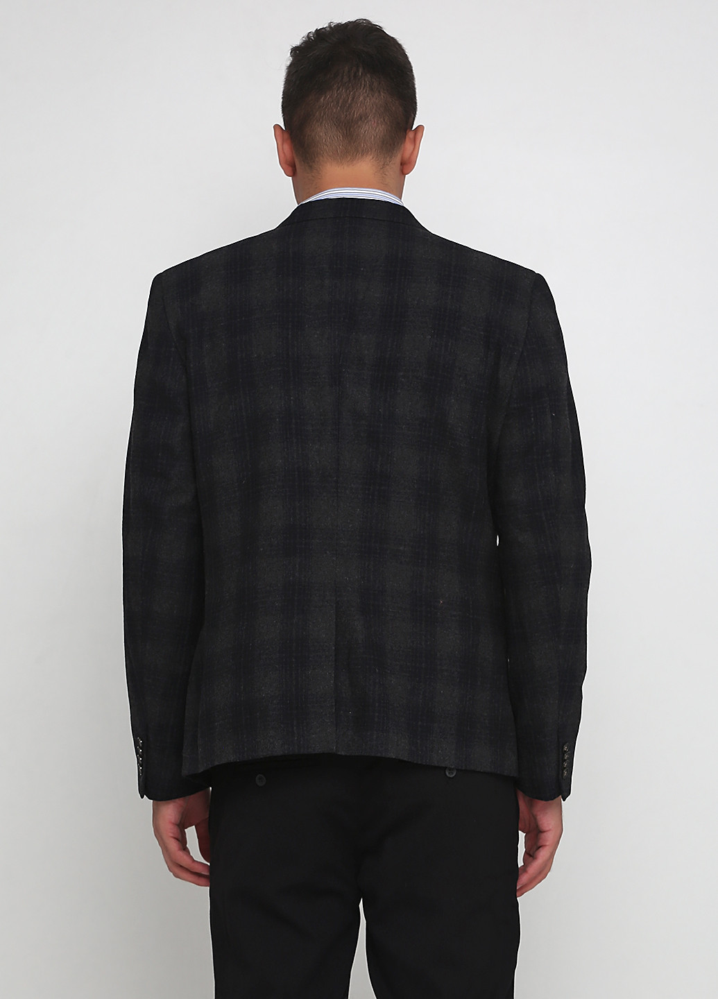 Пиджак H&M с длинным рукавом клетка тёмно-серый деловой