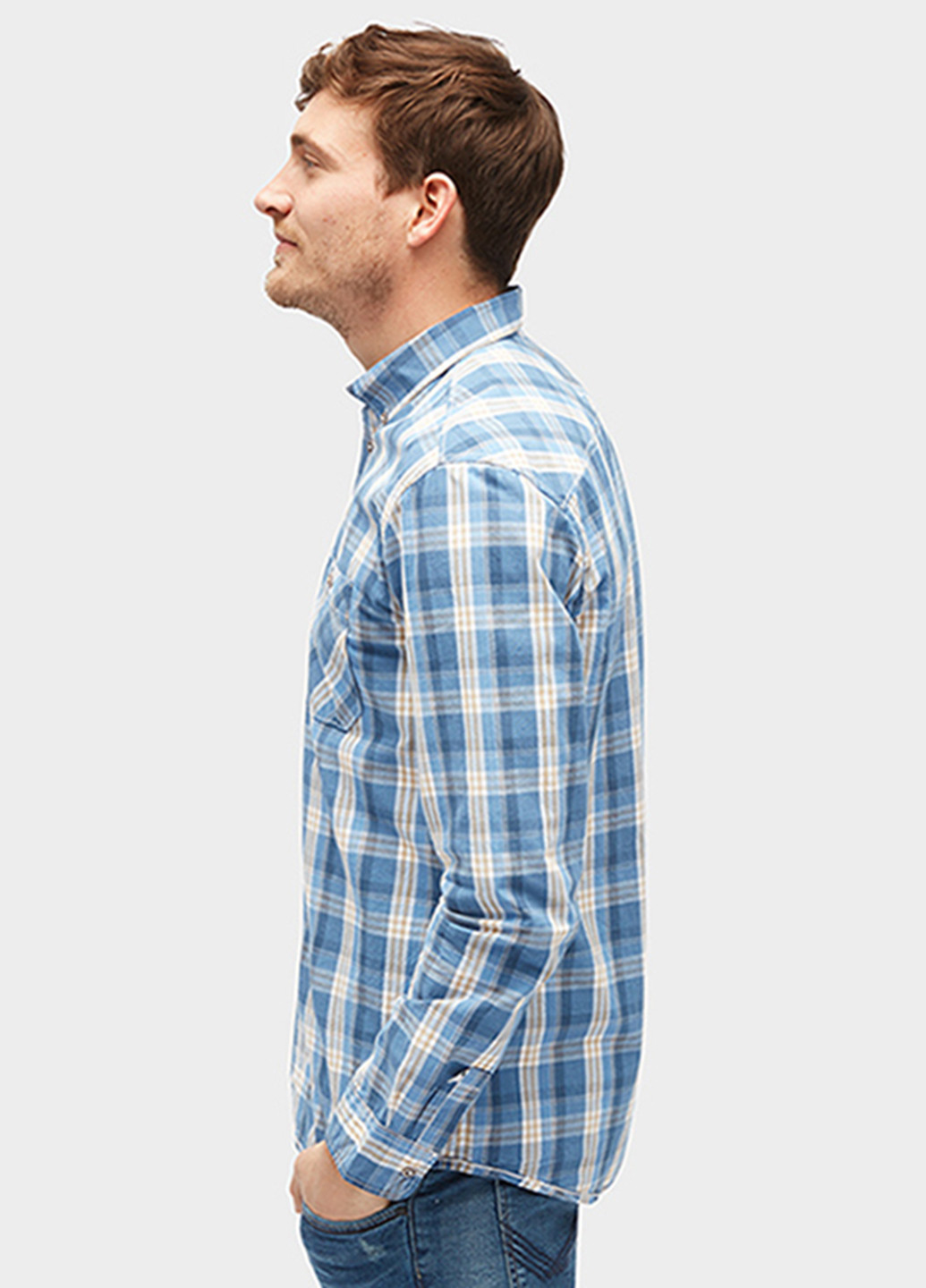 Светло-синяя кэжуал рубашка в клетку Tom Tailor с длинным рукавом