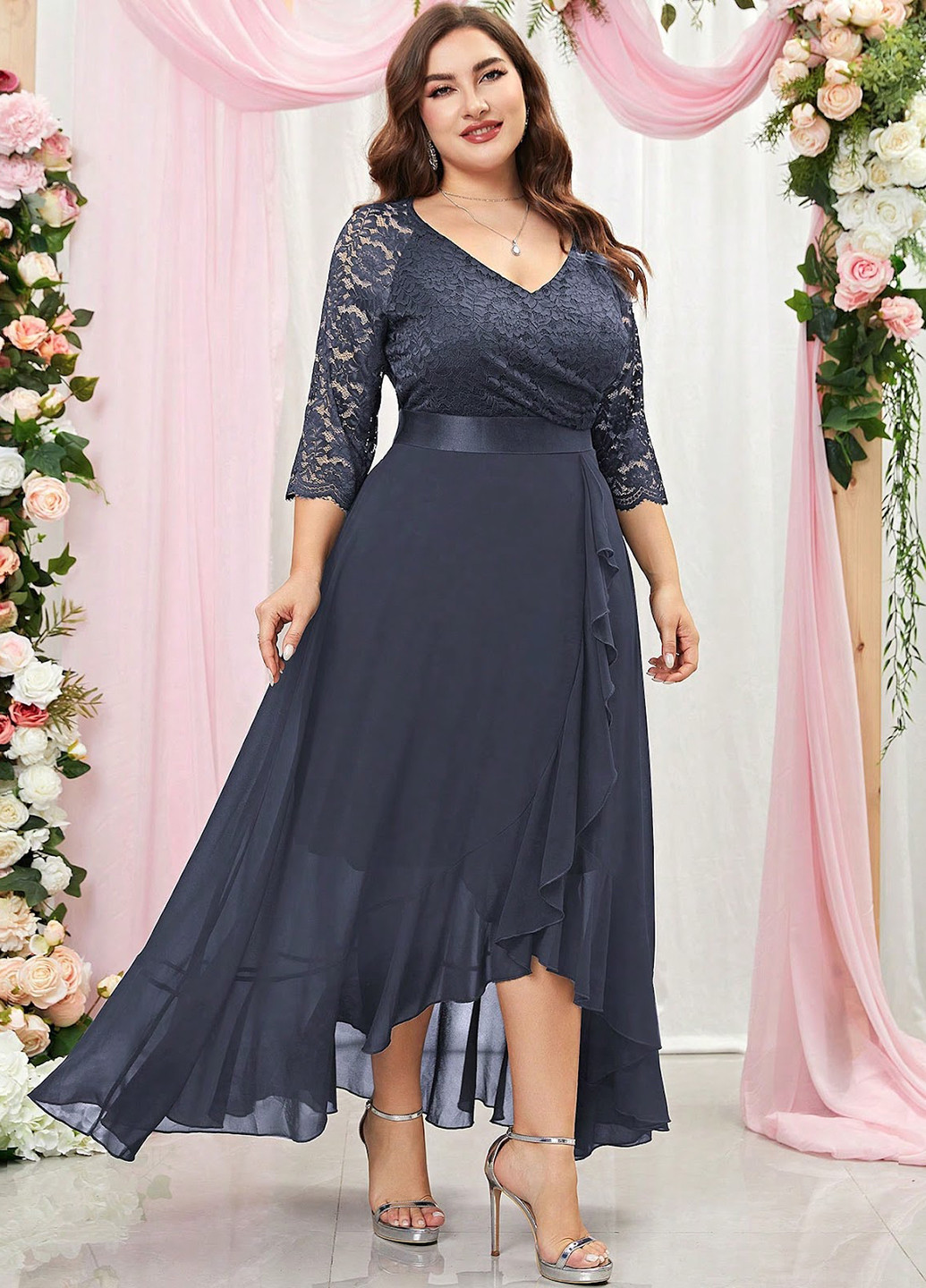 Темно-серое вечернее платье а-силуэт SHEIN однотонное