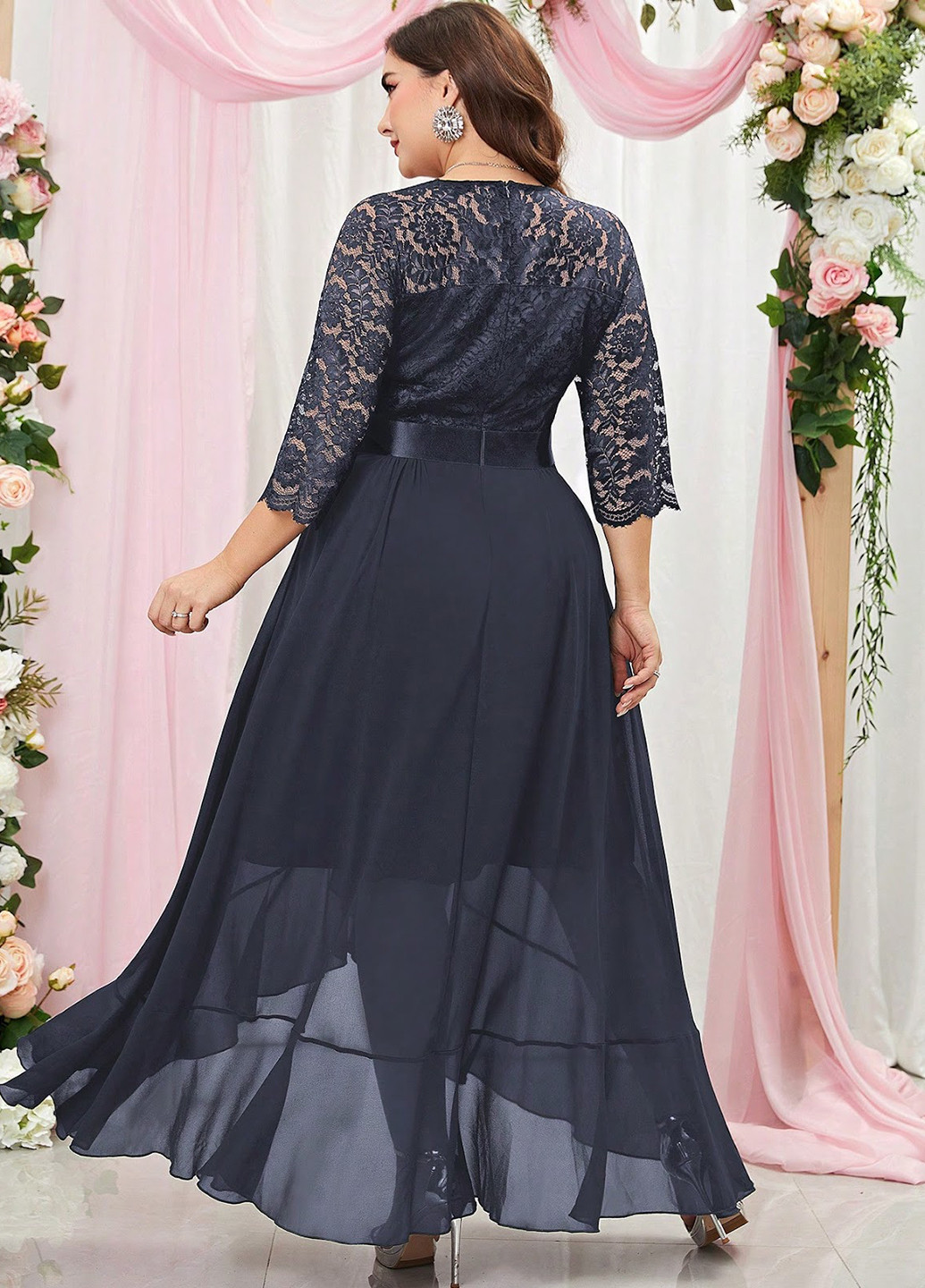 Темно-серое вечернее платье а-силуэт SHEIN однотонное