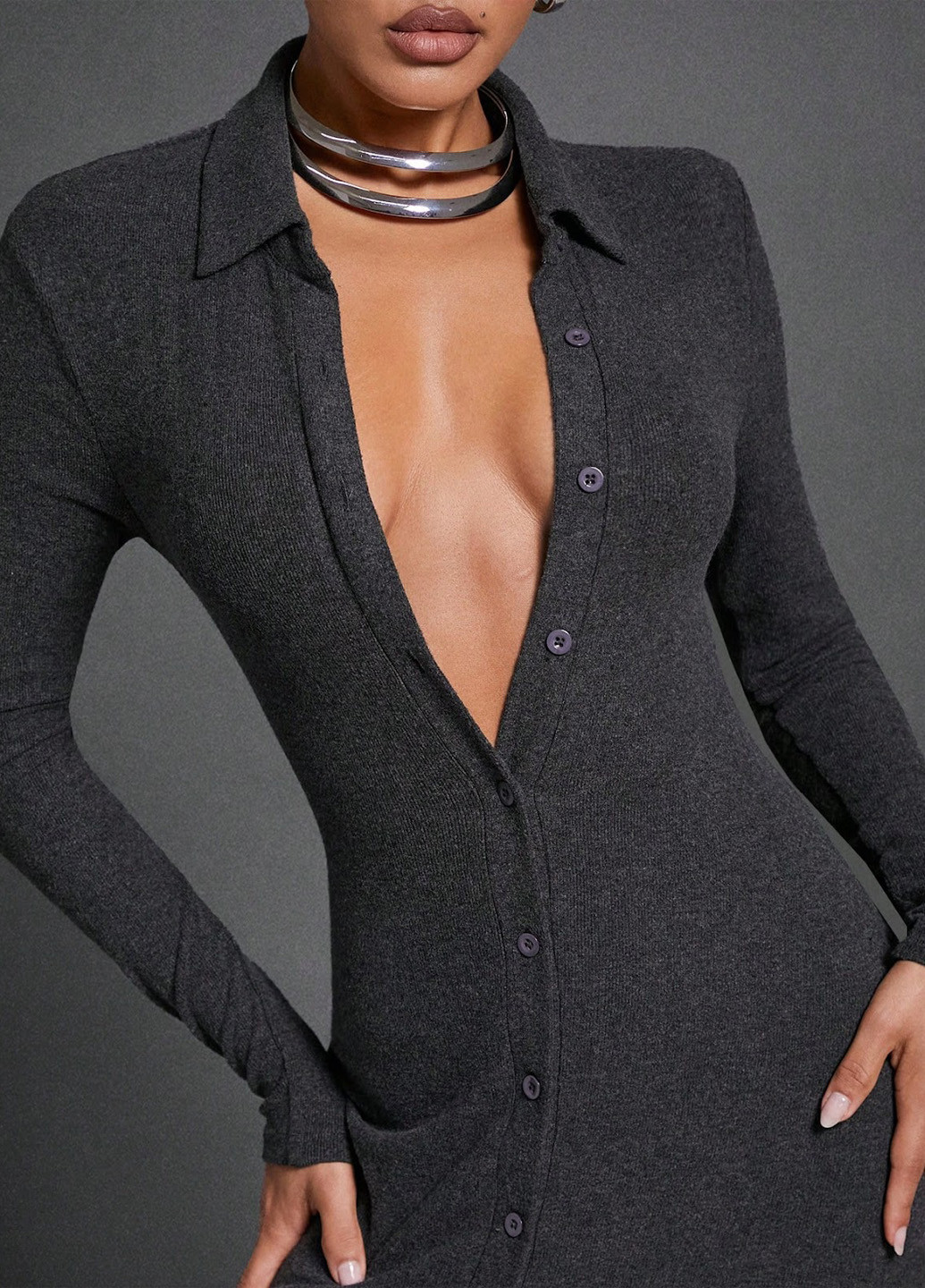 Графітова кежуал сукня сукня-сорочка, з відкритою спиною SHEIN меланжева