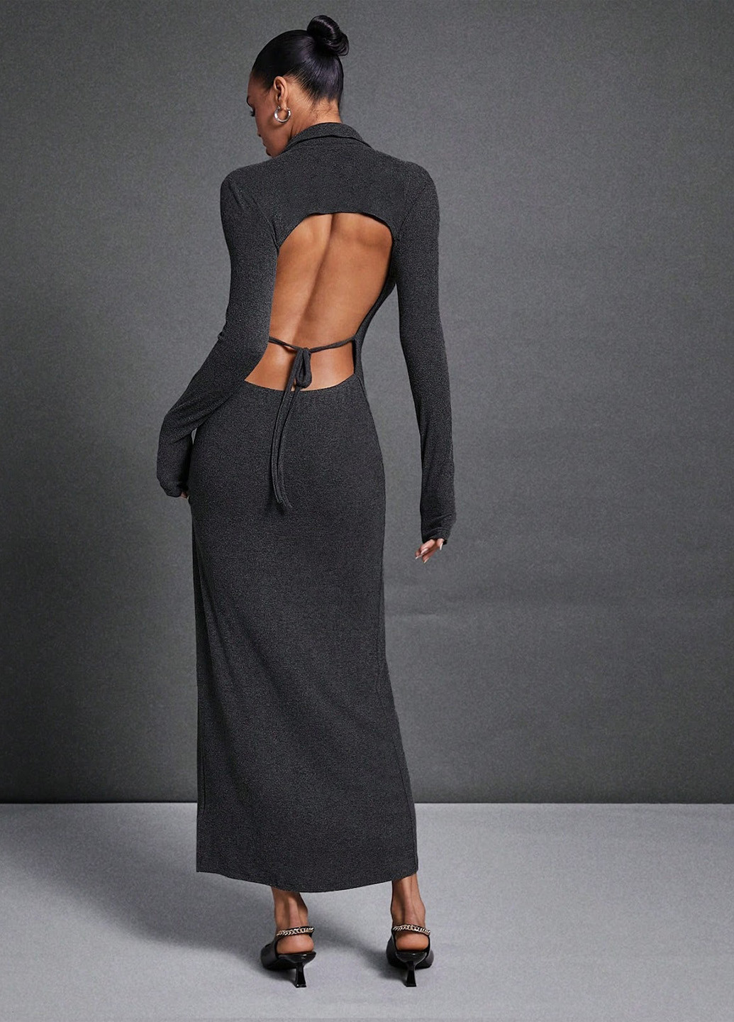 Графітова кежуал сукня сукня-сорочка, з відкритою спиною SHEIN меланжева