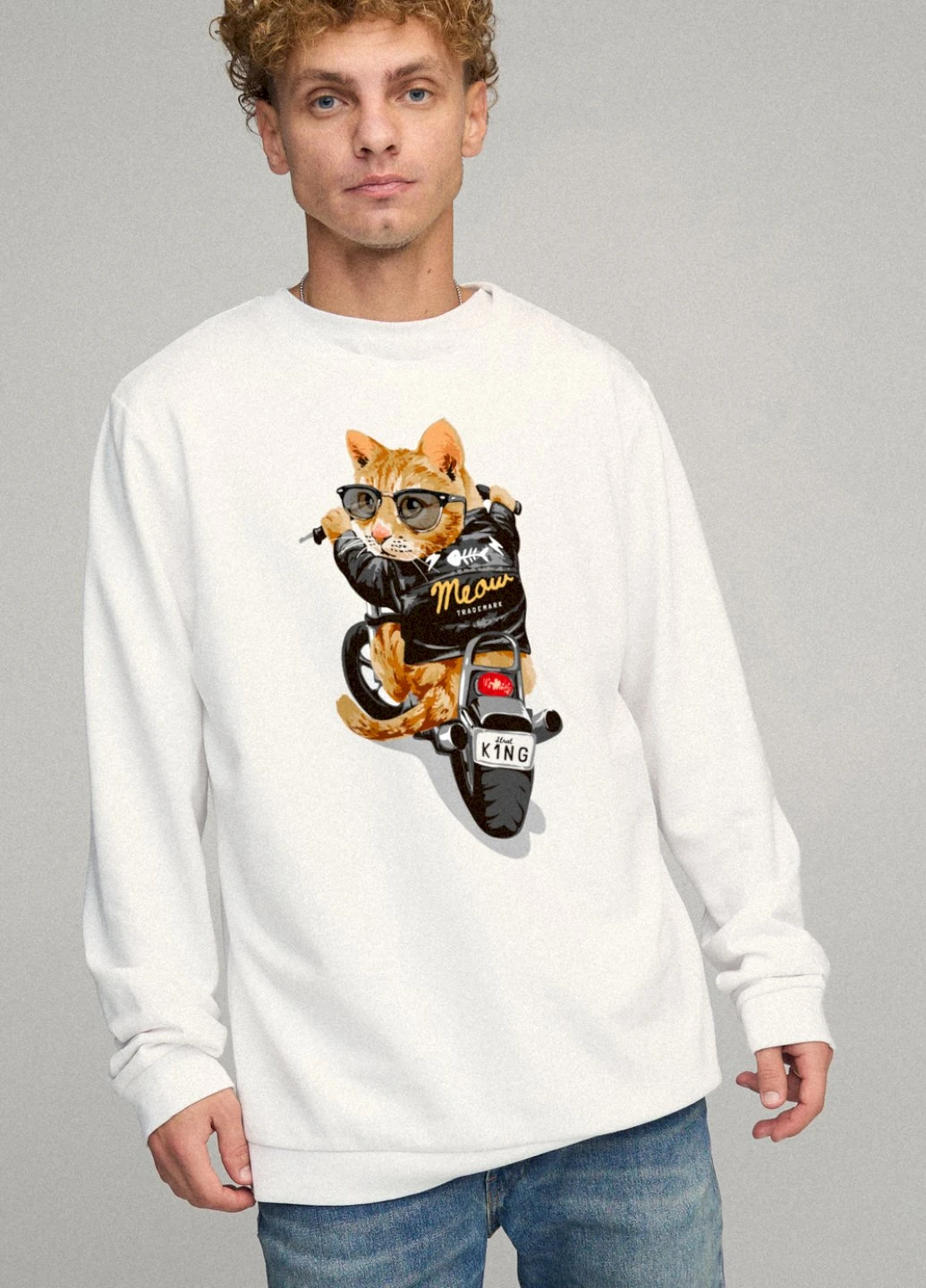 Білий світшот чоловічий oversize /no flis/ YAPPI малюнок (251791328)