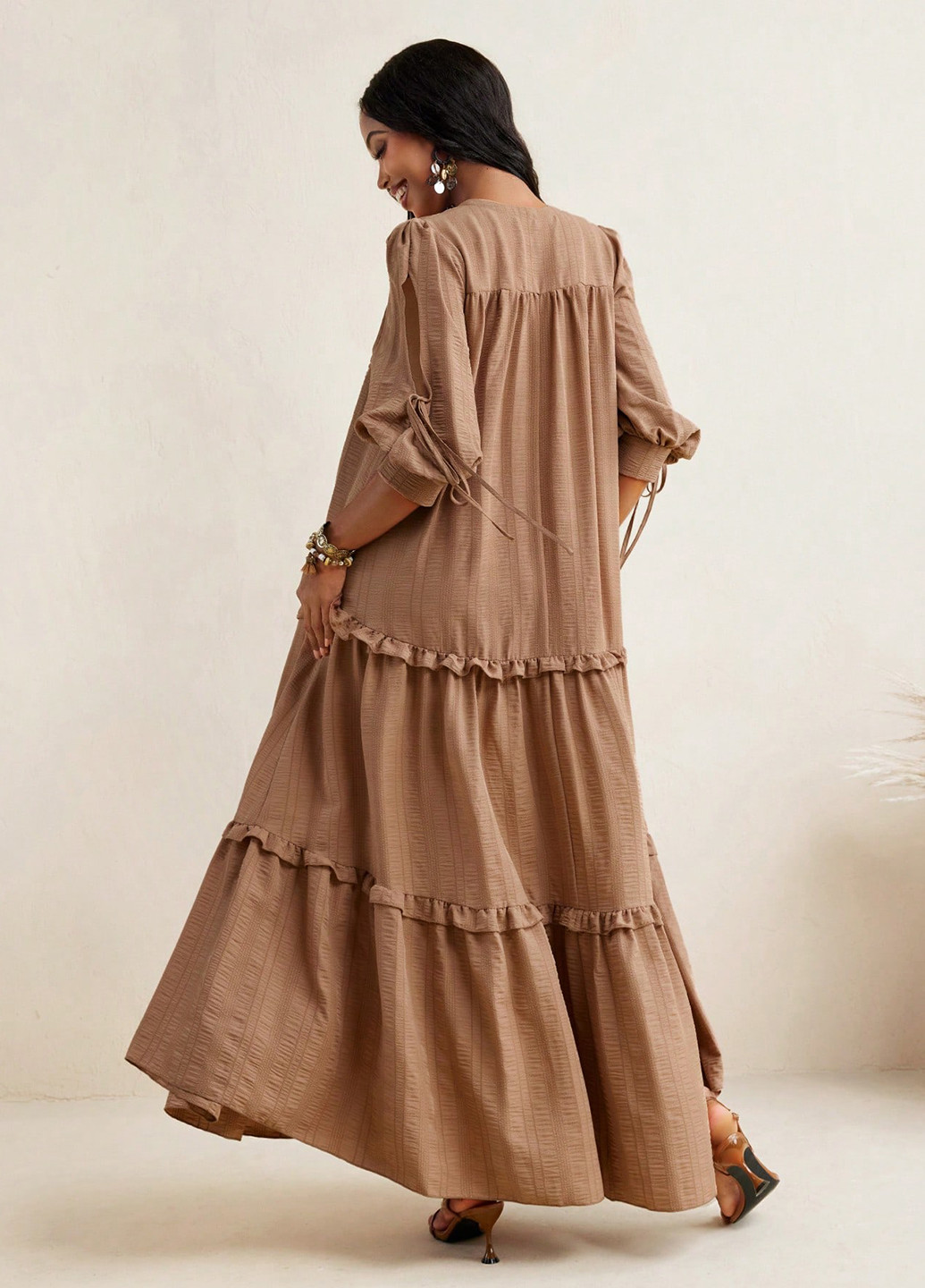 Кофейное кэжуал платье оверсайз SHEIN однотонное