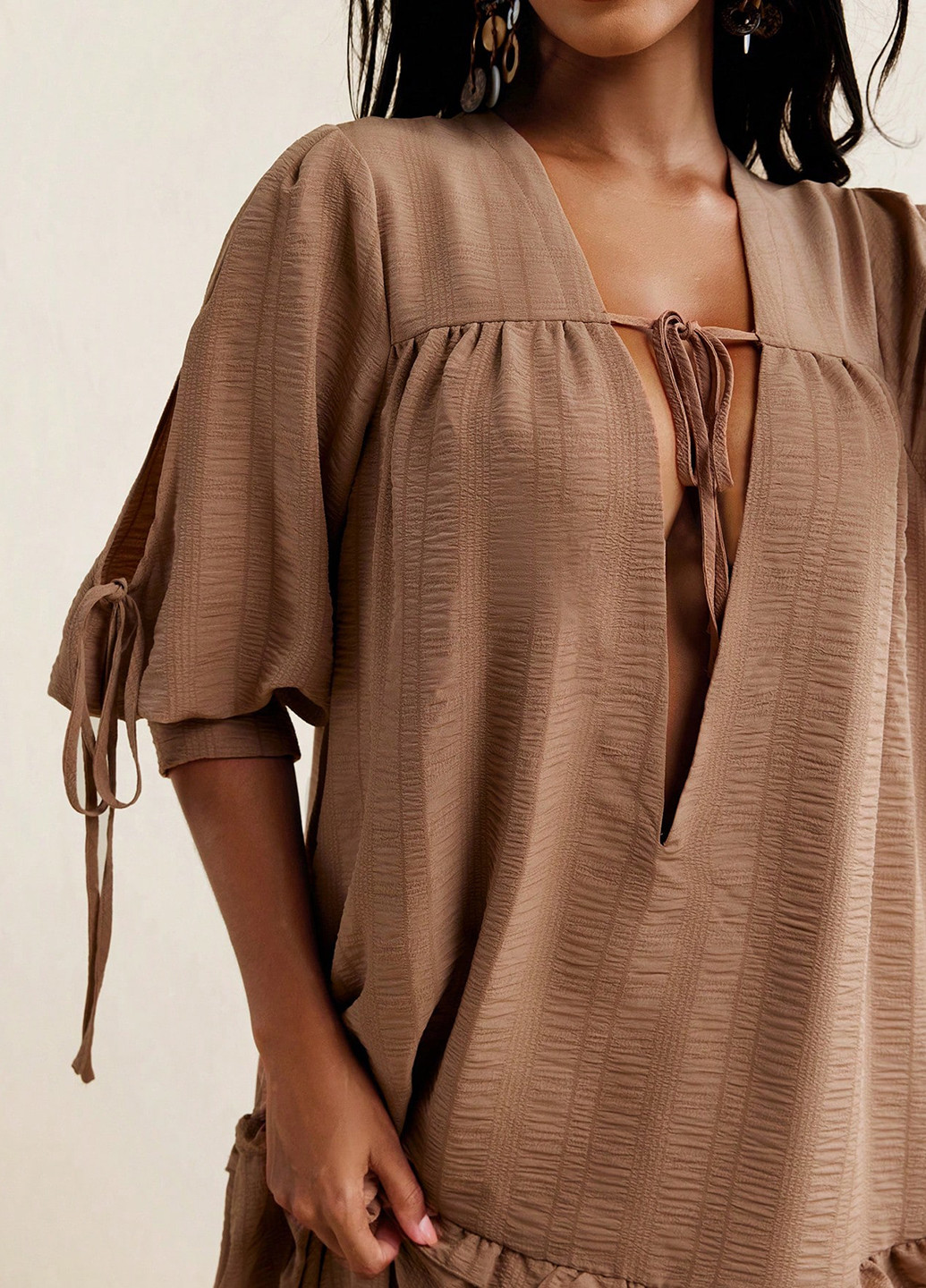 Кофейное кэжуал платье оверсайз SHEIN однотонное