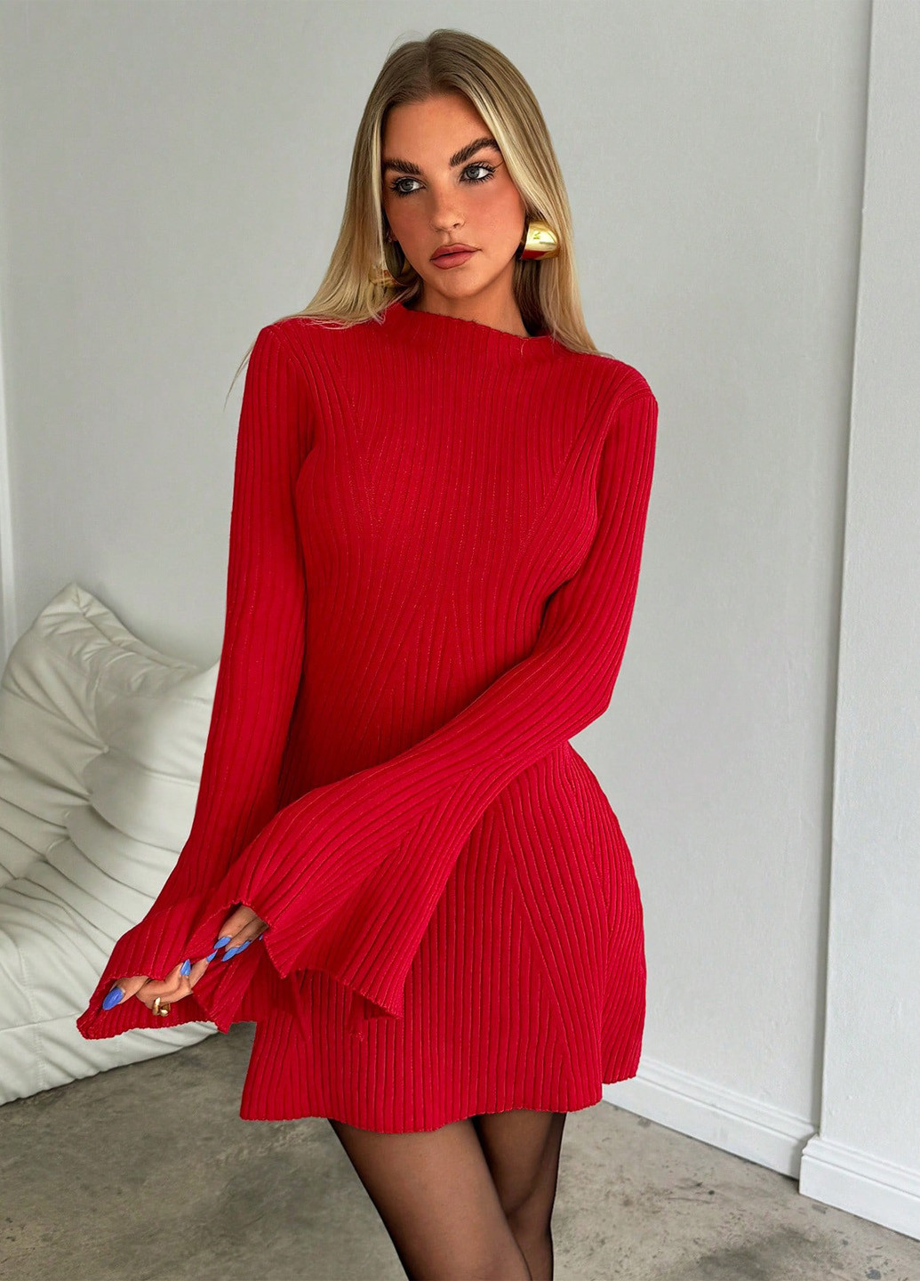 Красное кэжуал платье платье-свитер SHEIN однотонное