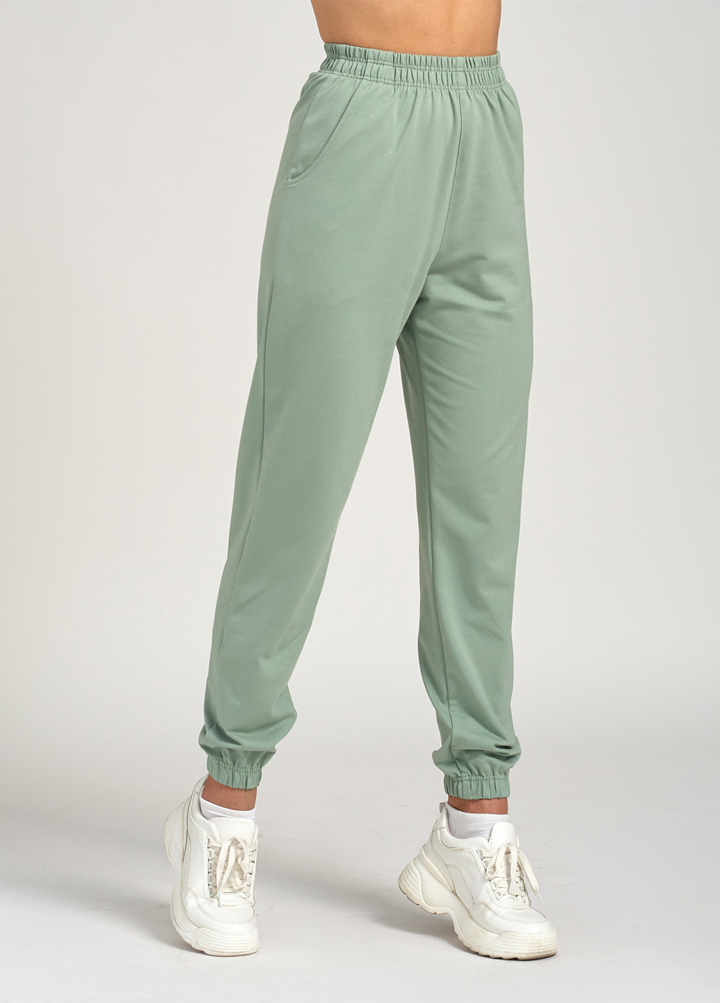 Костюм (свитшот, брюки) Ut однотонный светло-зелёный спортивный трикотаж, хлопок