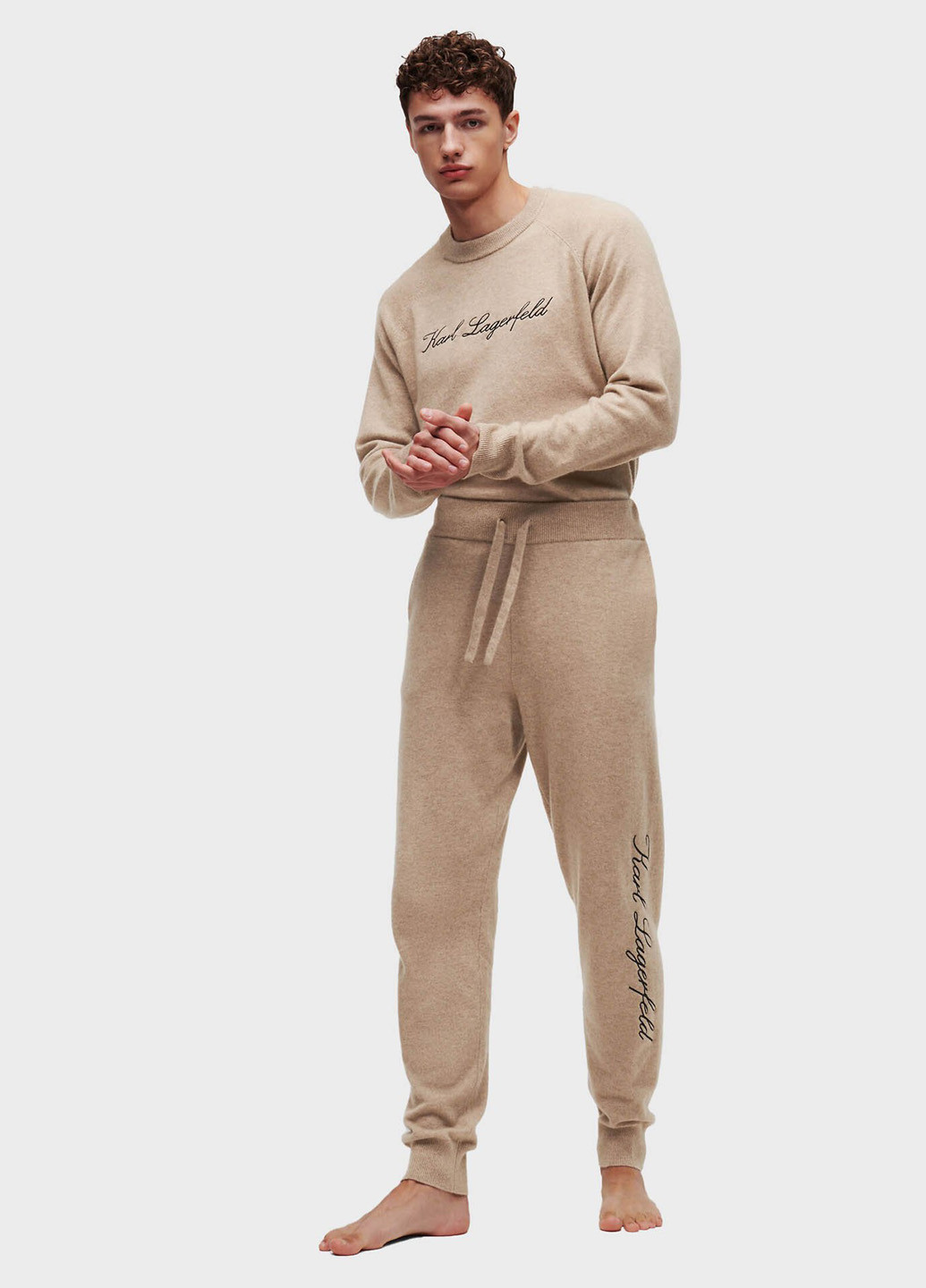 Бежевые домашние зимние джоггеры брюки Karl Lagerfeld
