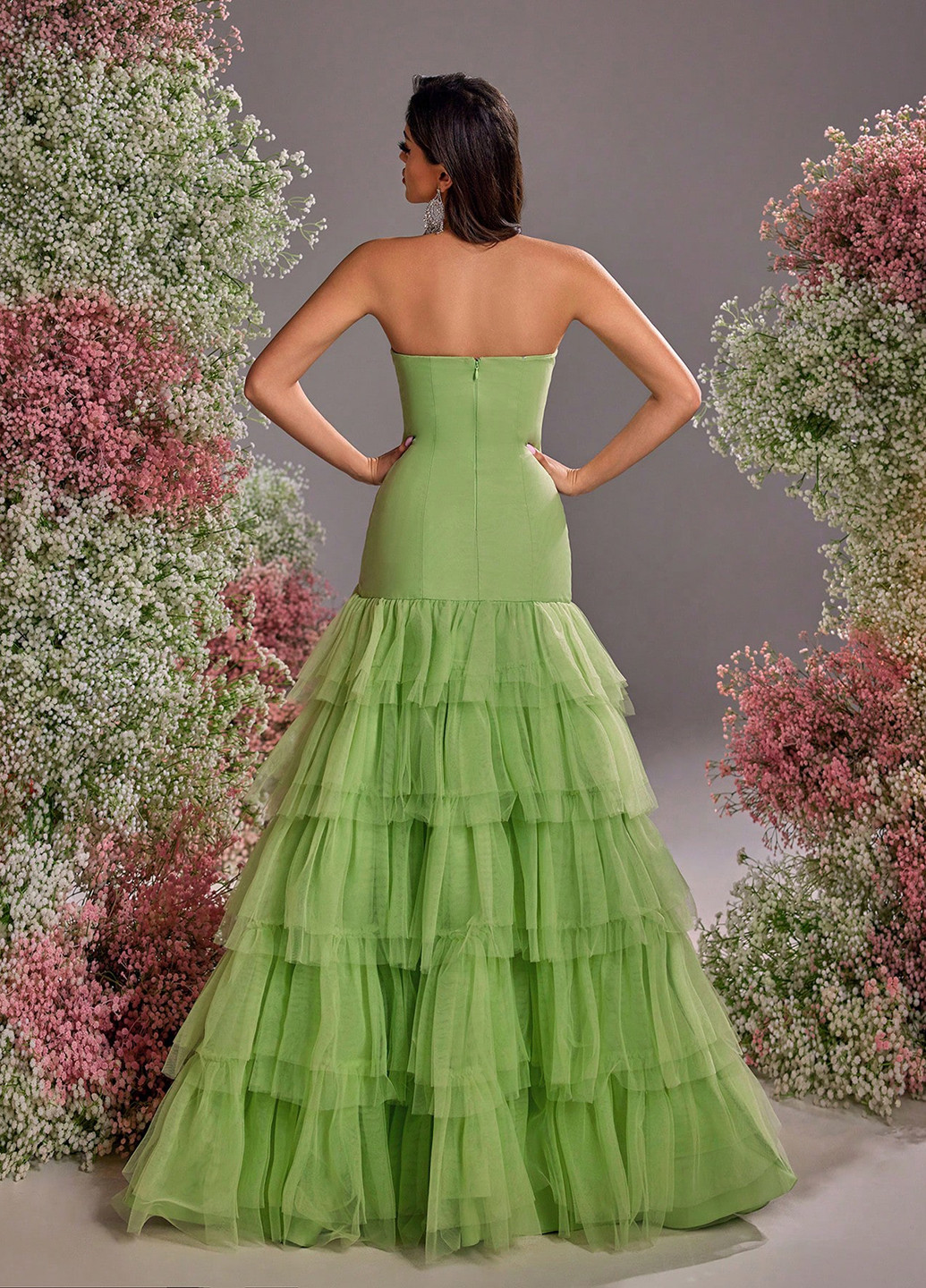 Лайм праздничный, вечернее платье клеш, с открытыми плечами, с открытой спиной, бандо SHEIN однотонное