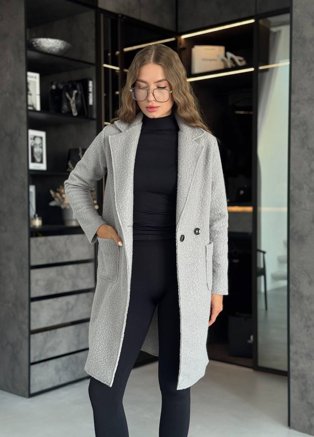 Сіре демісезонне Пальто двобортне No Brand