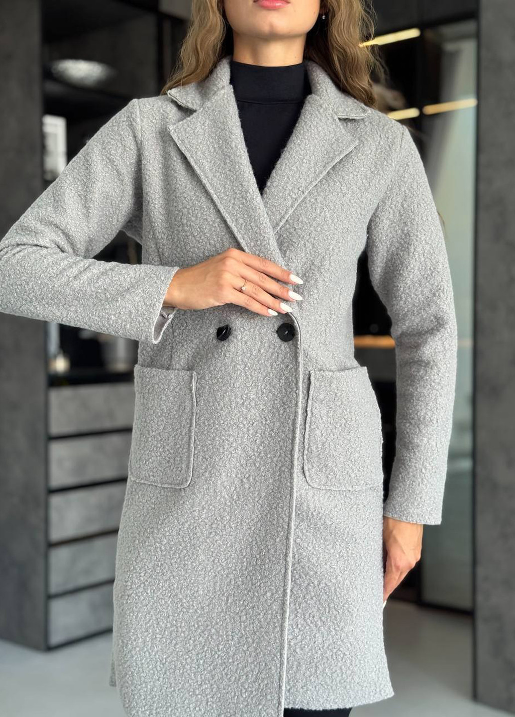 Сіре демісезонне Пальто двобортне No Brand