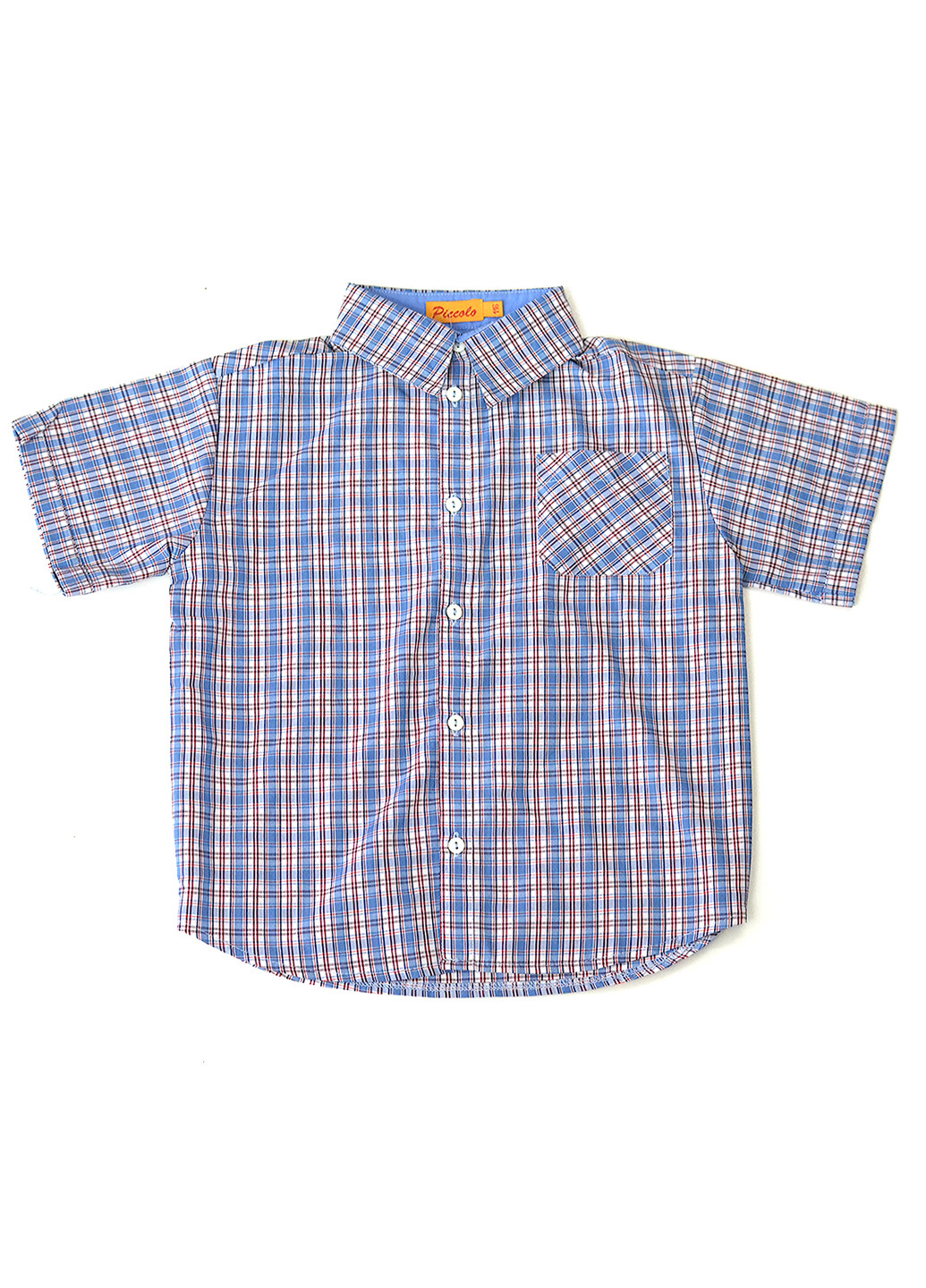 Голубой кэжуал рубашка в клетку Piccolo L с коротким рукавом