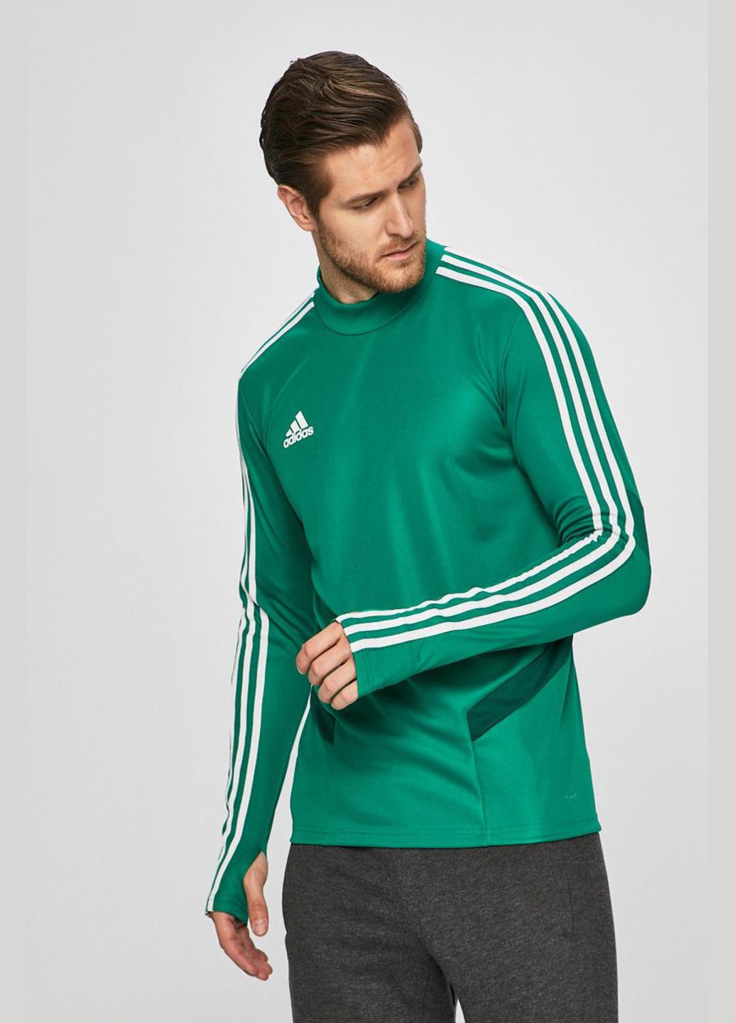 Зеленый демисезонный спортивный лонгслив adidas однотонный