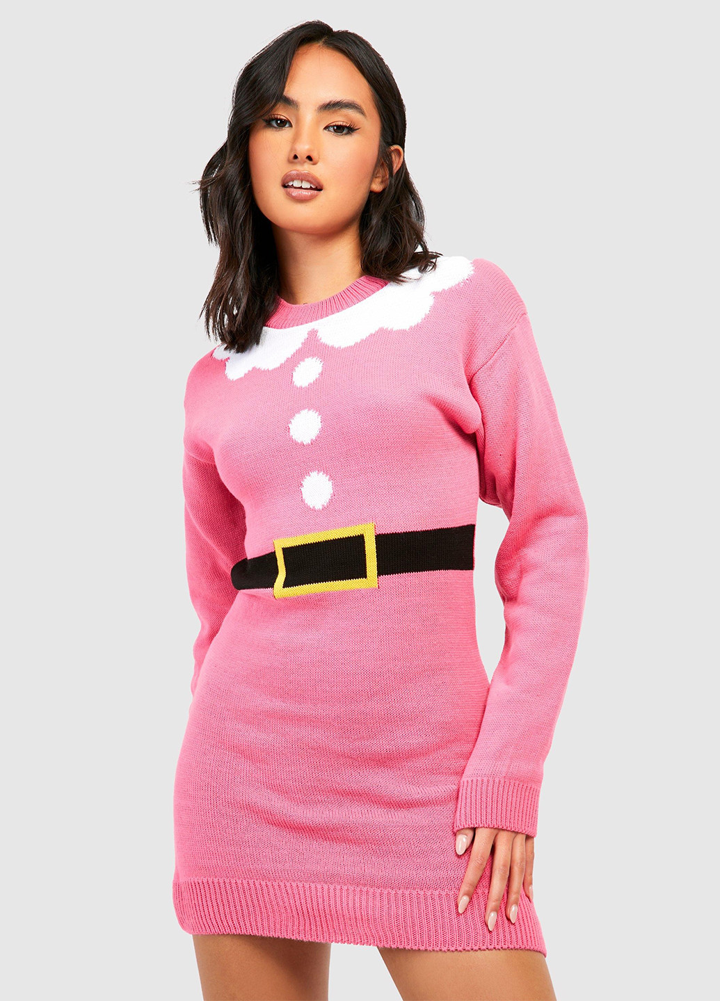 Рожева кежуал сукня сукня светр Boohoo з новорічним принтом