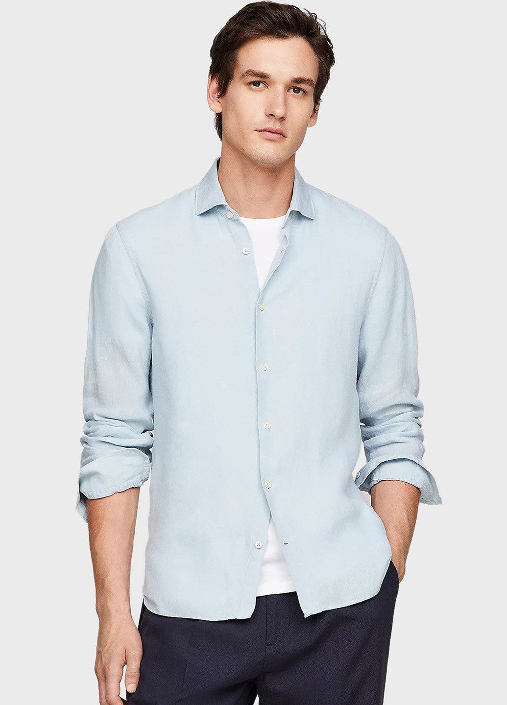 Голубой кэжуал рубашка однотонная Tommy Hilfiger