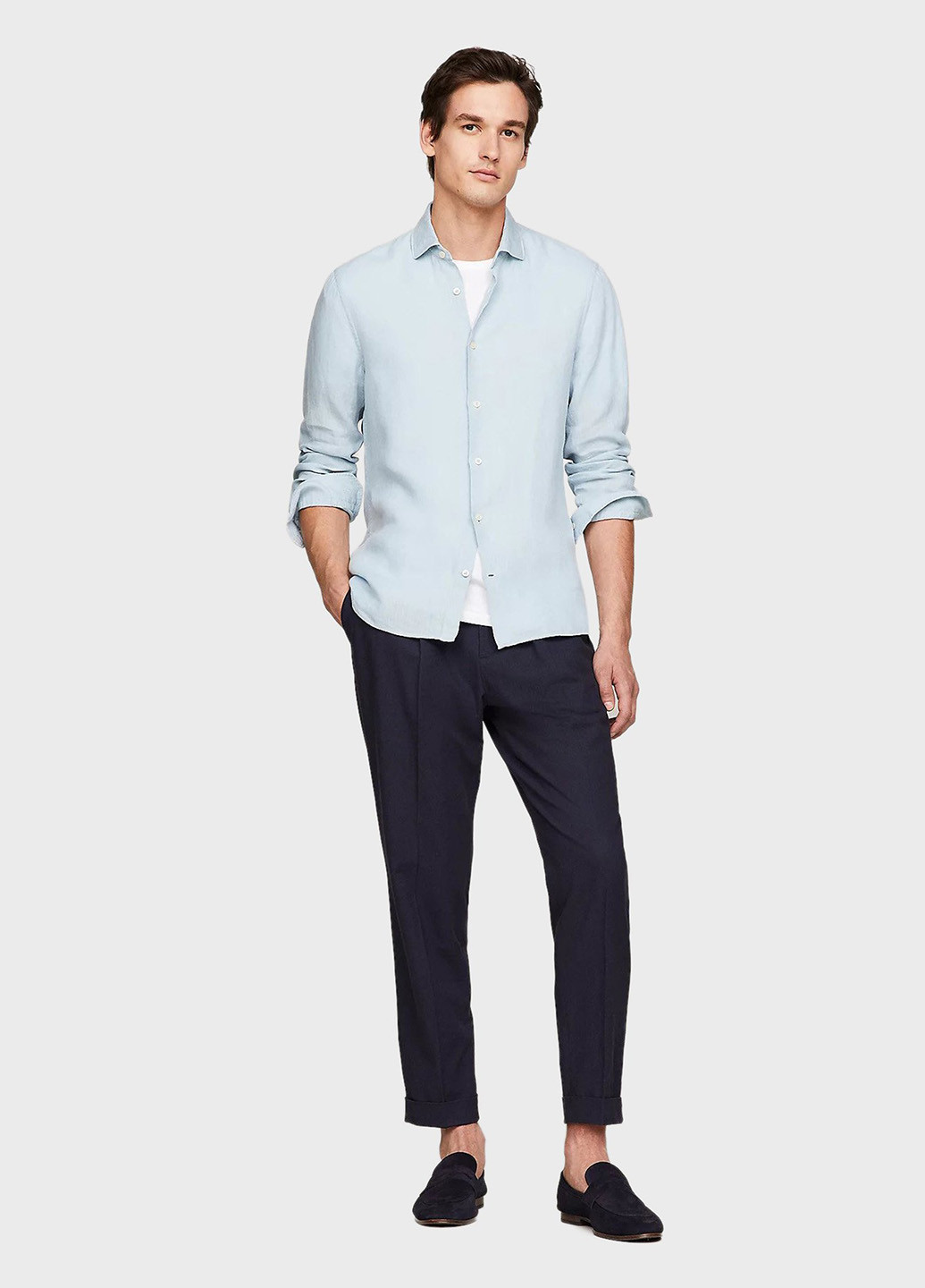 Голубой кэжуал рубашка однотонная Tommy Hilfiger