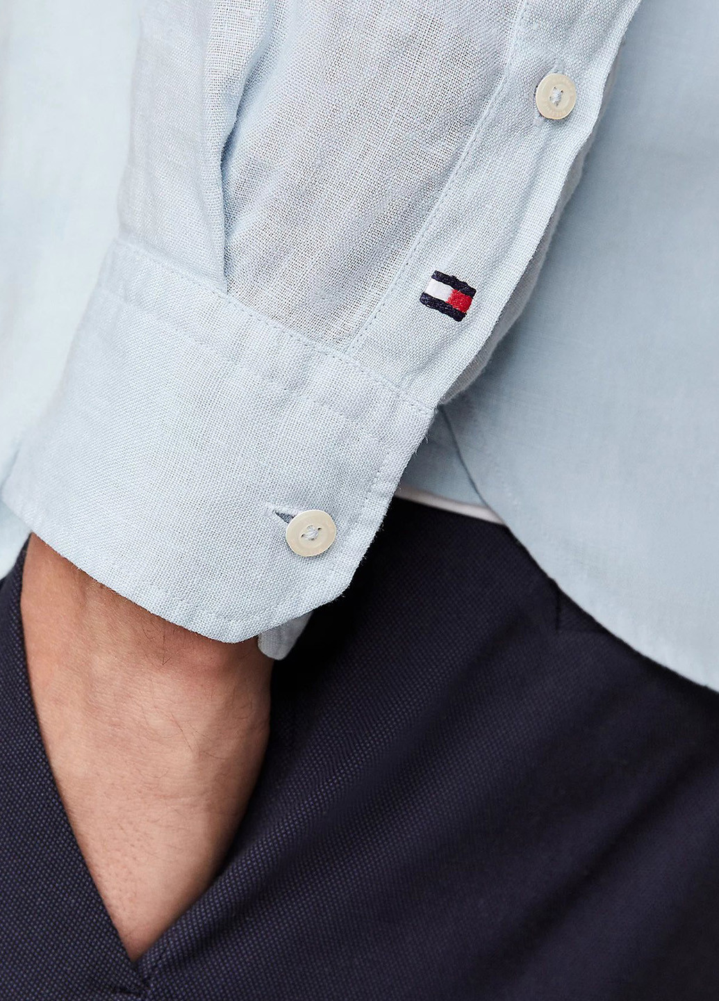 Голубой кэжуал рубашка однотонная Tommy Hilfiger