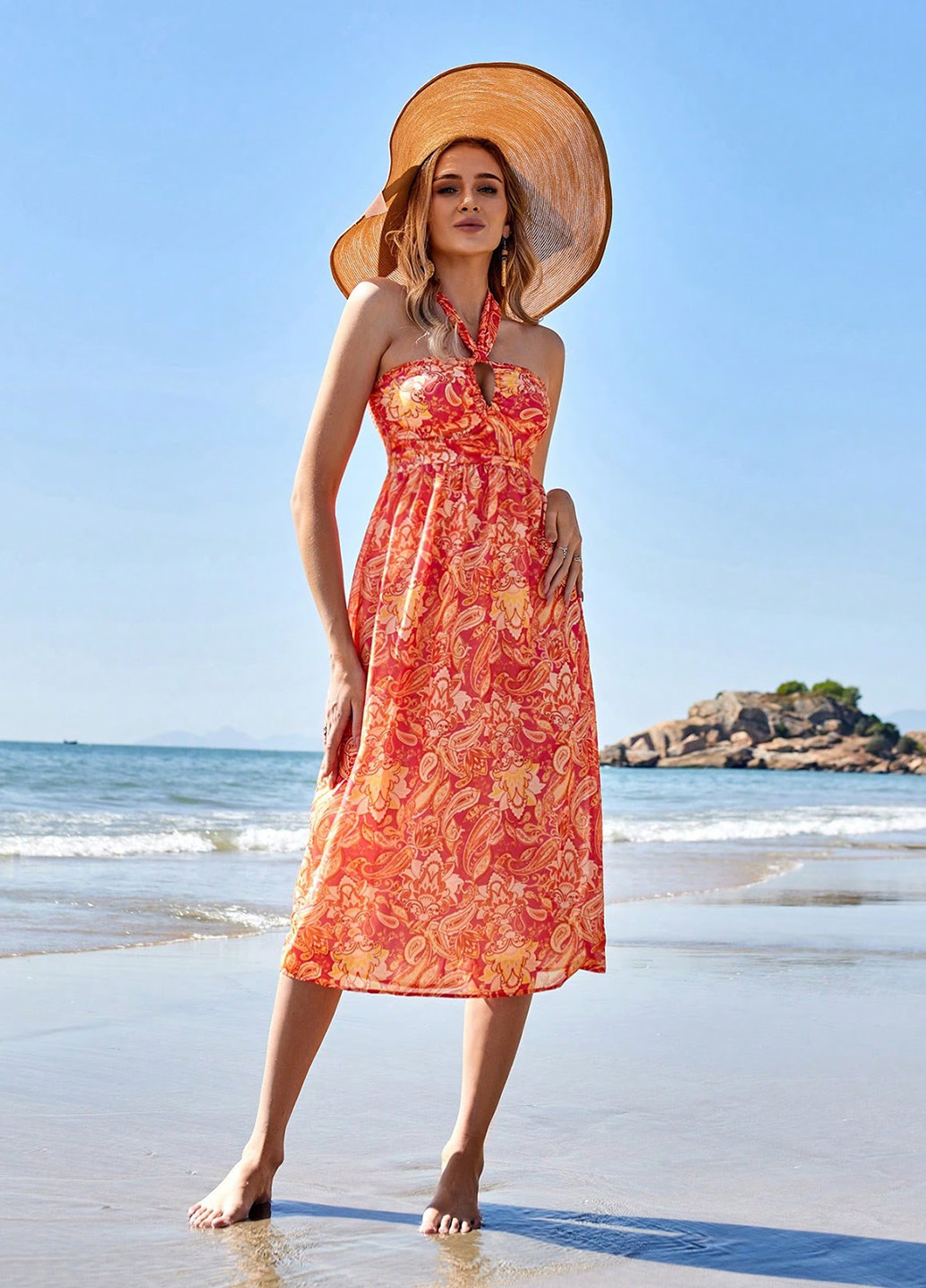 Помаранчева кежуал сукня з відкритою спиною SHEIN з малюнком