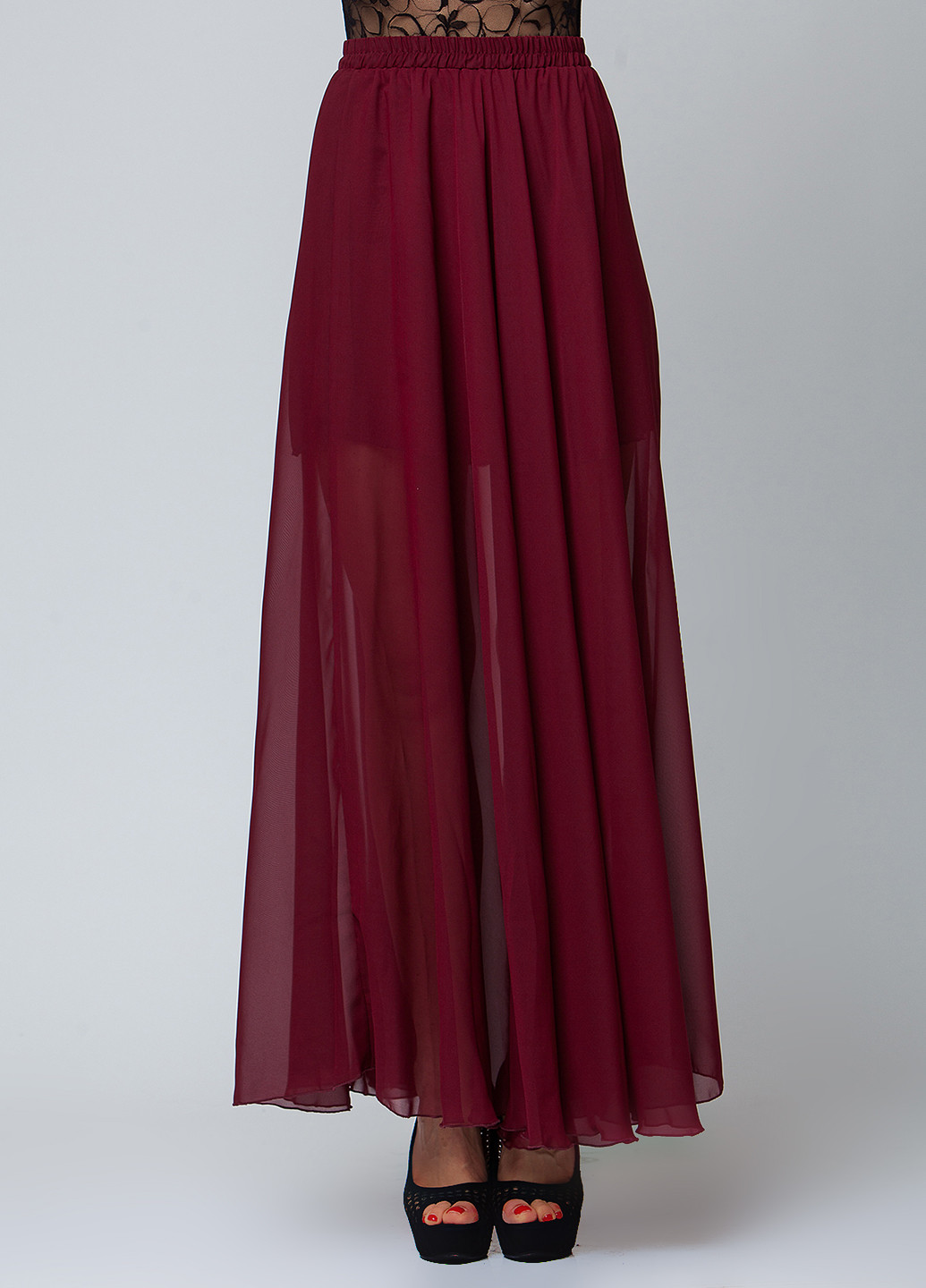 Бордовая кэжуал однотонная юбка Delfin Collection клешированная