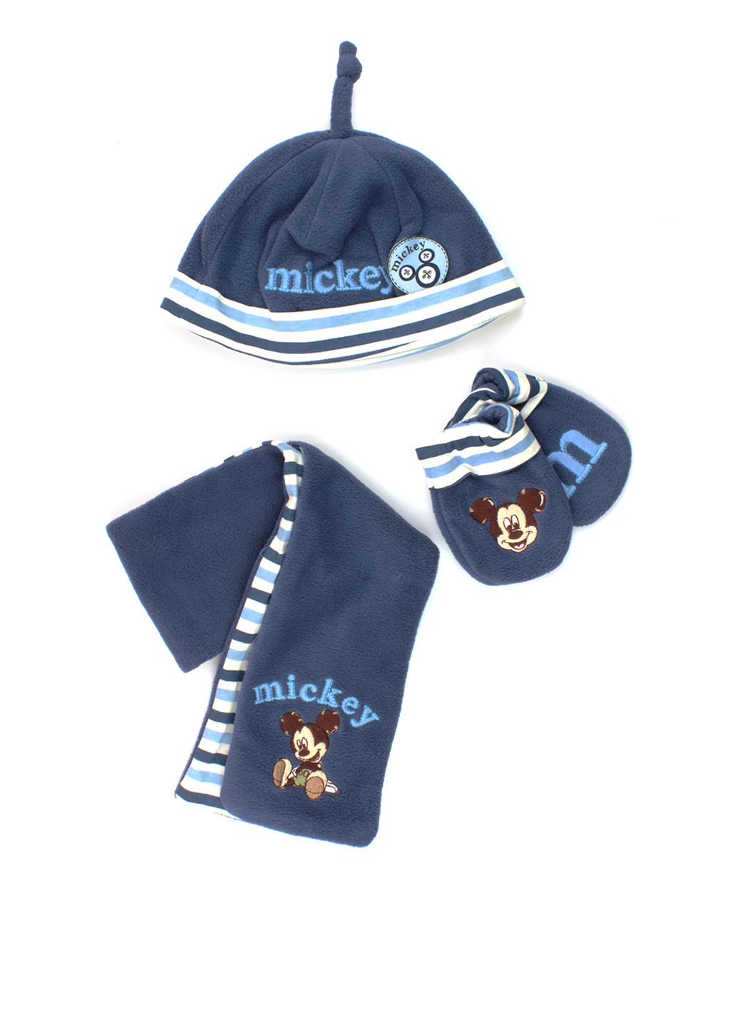Темно-синій демісезонний комплект (шапка, шарф, царапки) Disney