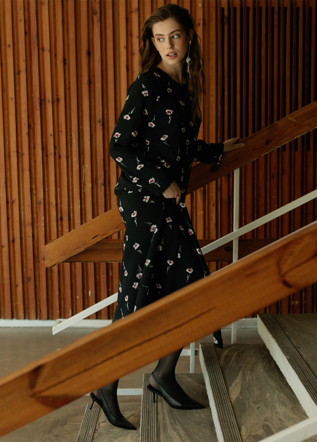 Синее кэжуал платье а-силуэт WKMF с цветочным принтом