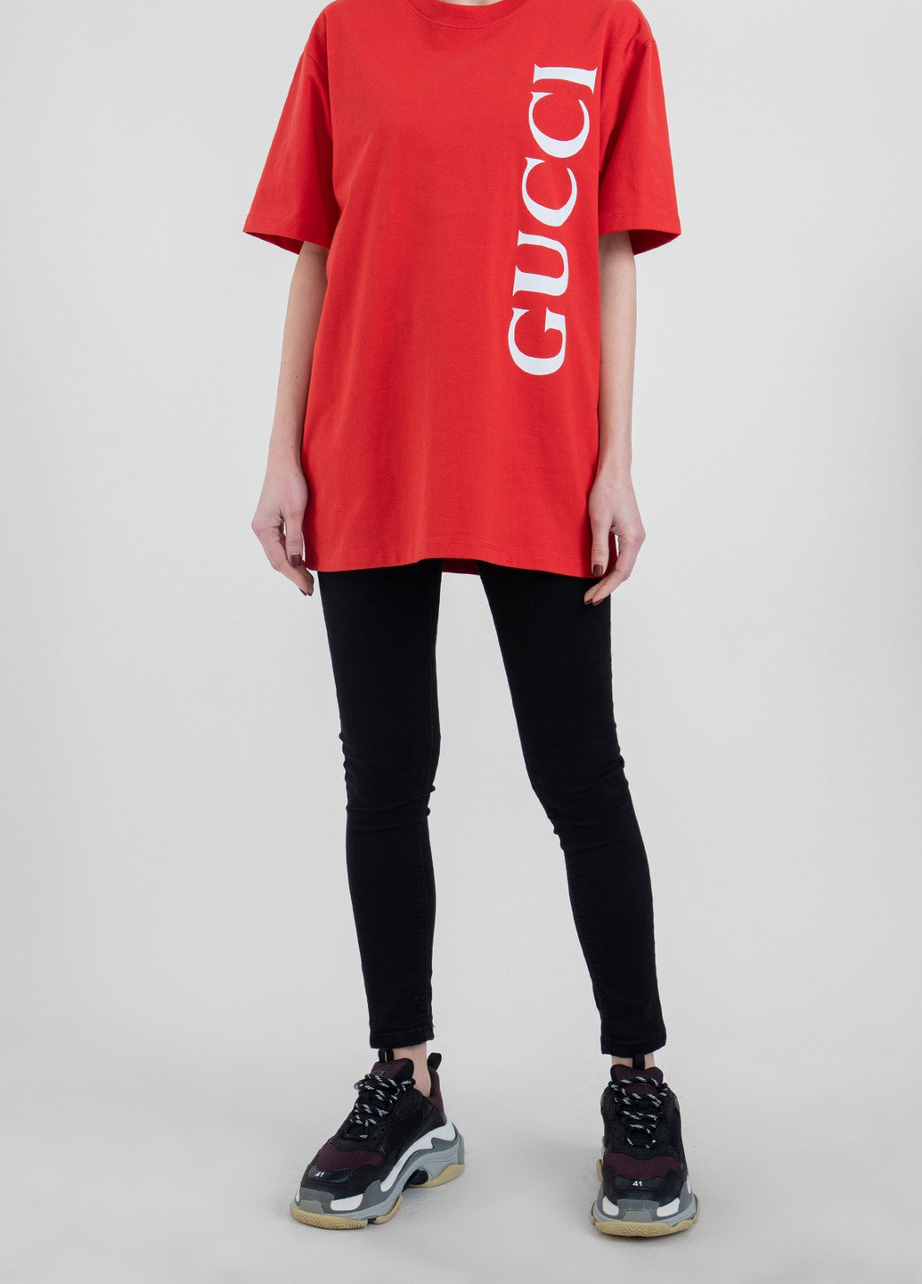 Красная всесезон черная футболка oversize с логотипом Gucci
