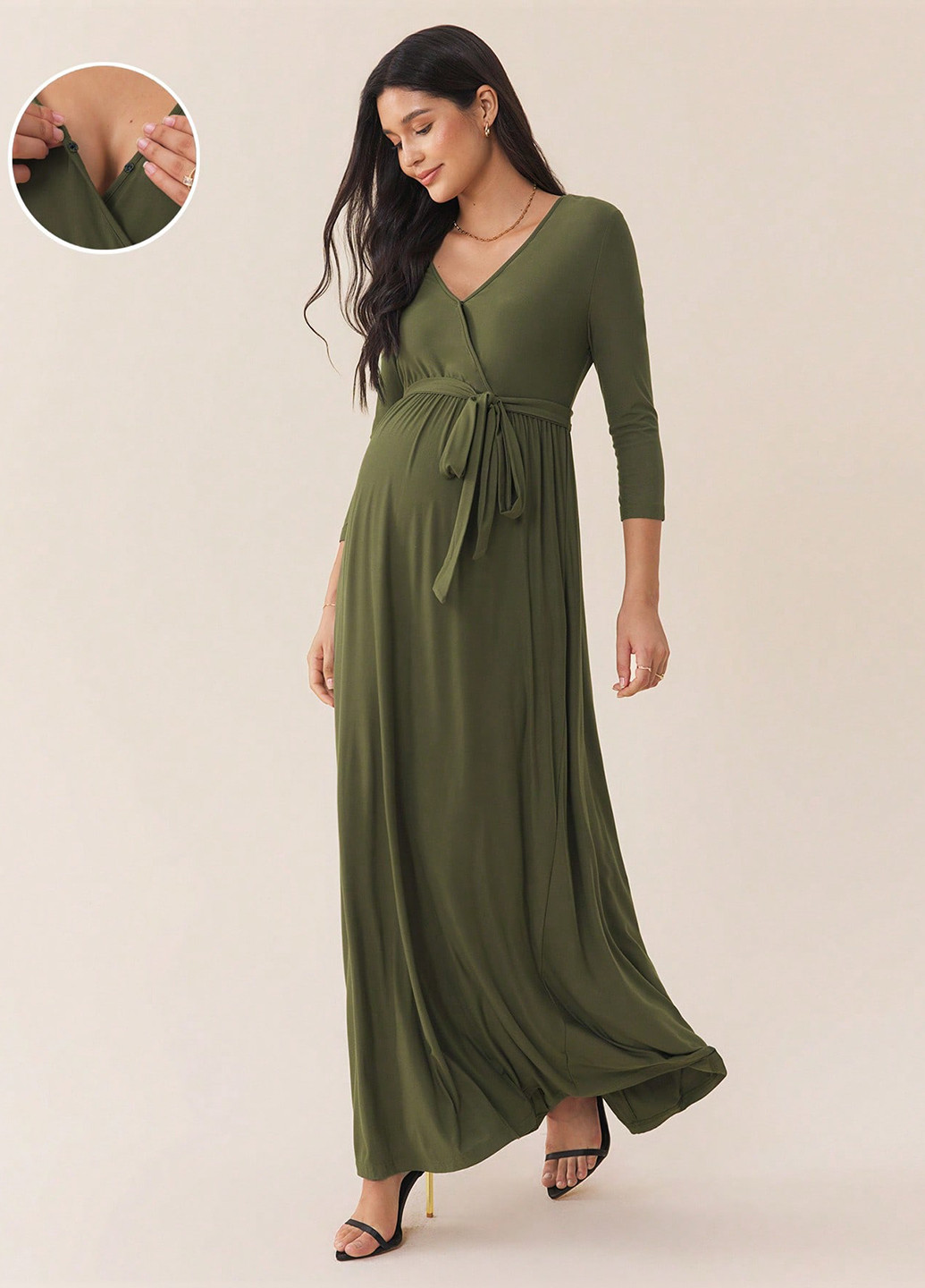 Зеленое кэжуал платье для беременных на запах SHEIN однотонное