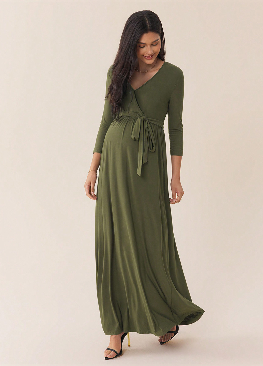 Зеленое кэжуал платье для беременных на запах SHEIN однотонное