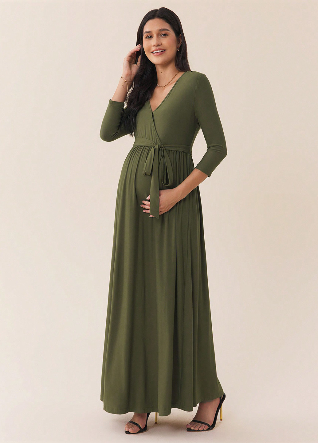 Зеленое кэжуал платье для беременных на запах SHEIN однотонное