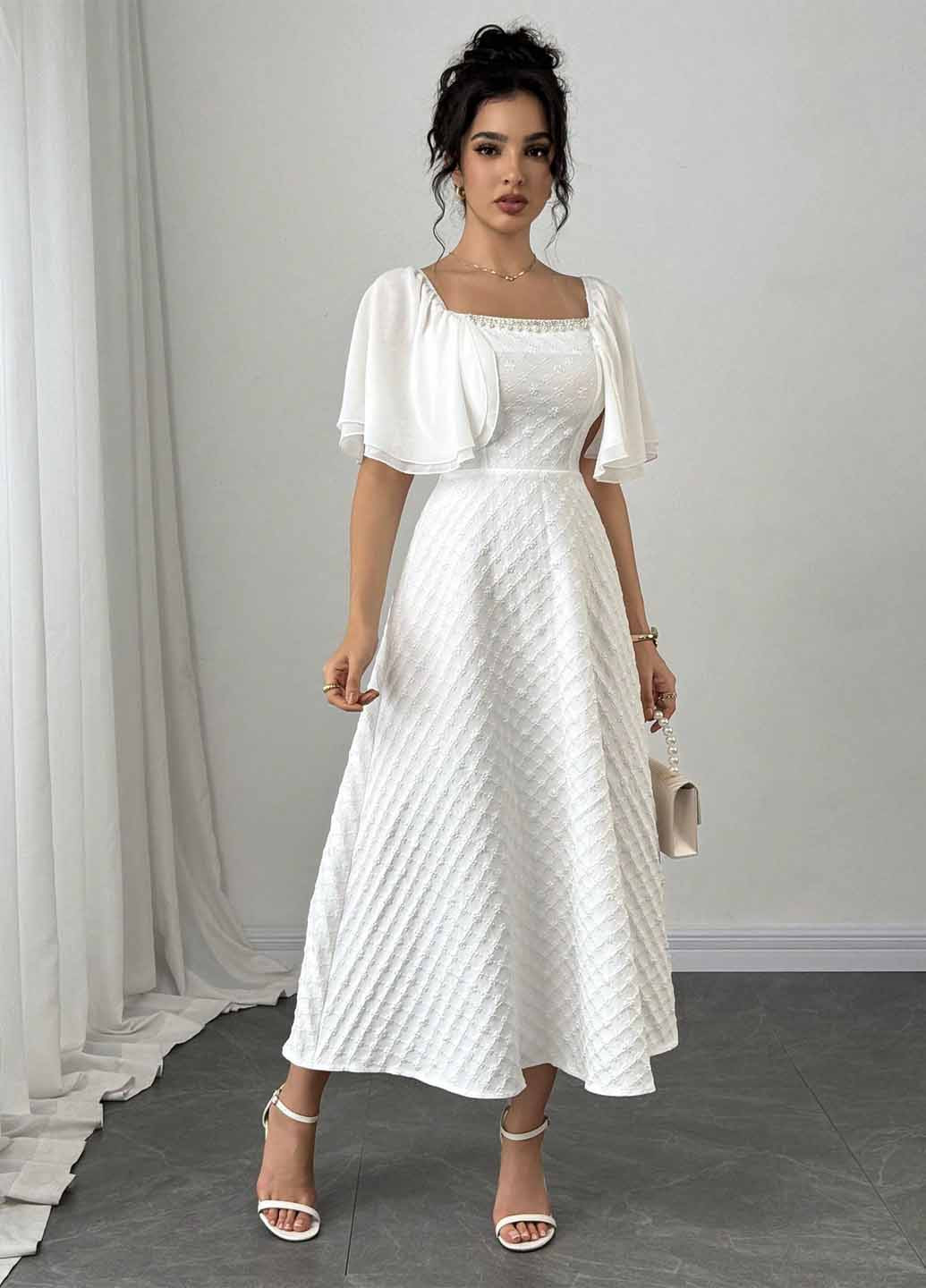 Білий святковий, вечірня сукня кльош SHEIN однотонна