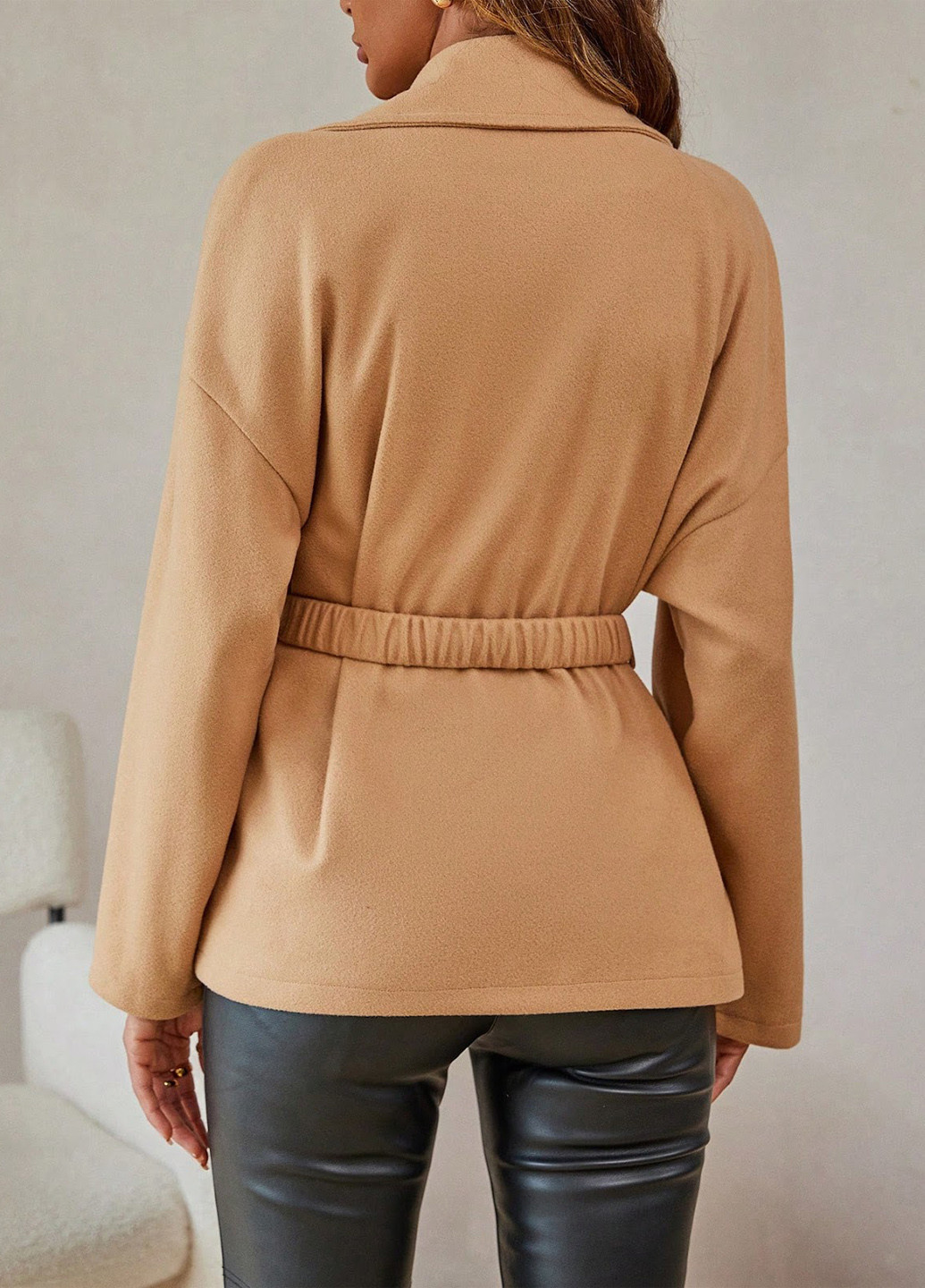 Темно-бежеве Кежуал, Діловий півпальто однобортне SHEIN однотонне