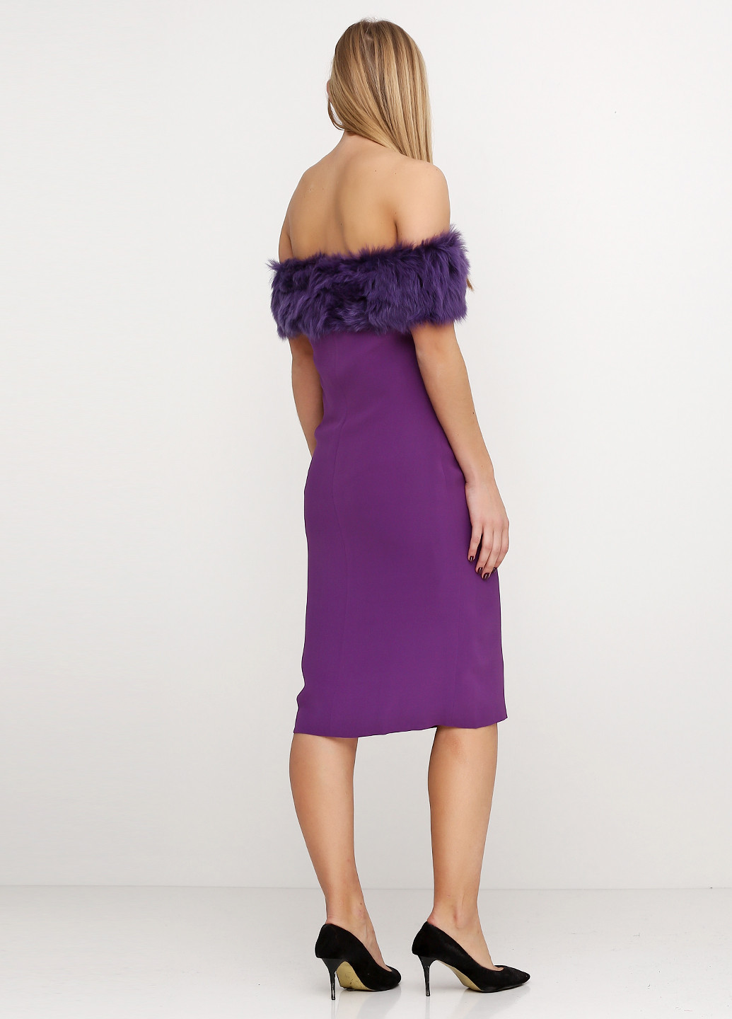 Фиолетовое коктейльное платье с открытыми плечами Ralph Lauren однотонное