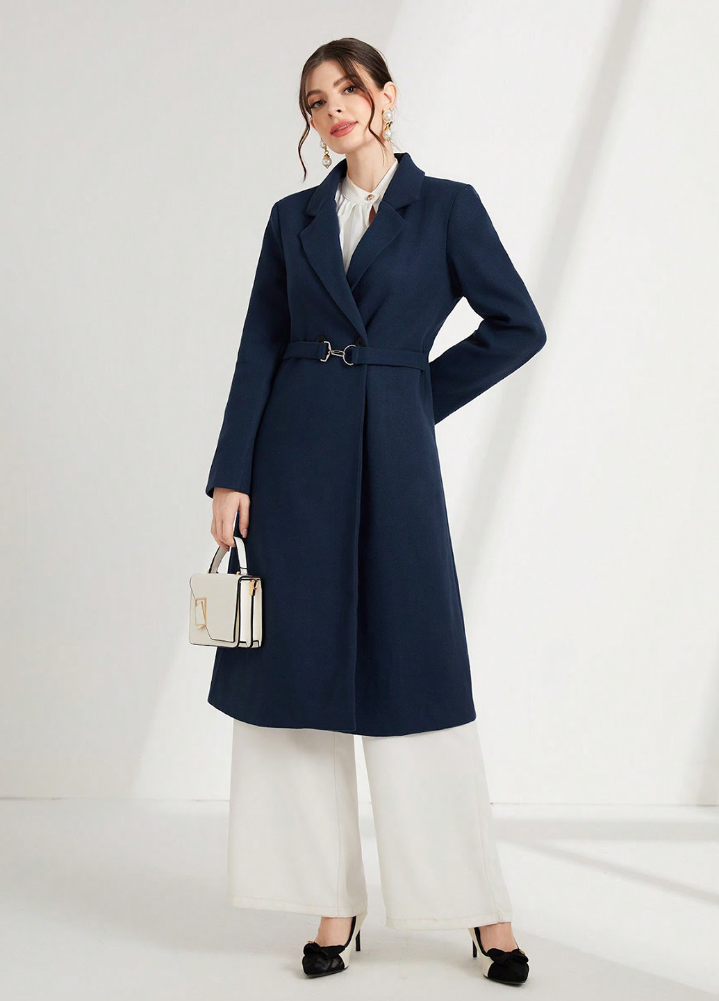 Синее демисезонное Пальто двубортное SHEIN