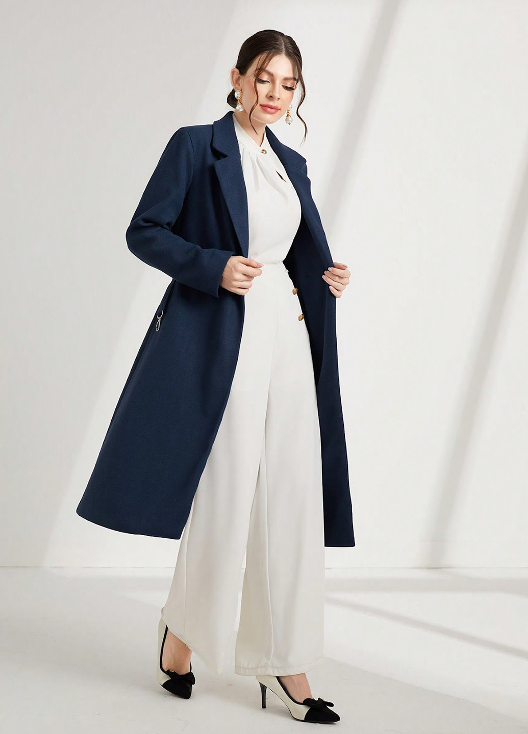 Синее демисезонное Пальто двубортное SHEIN