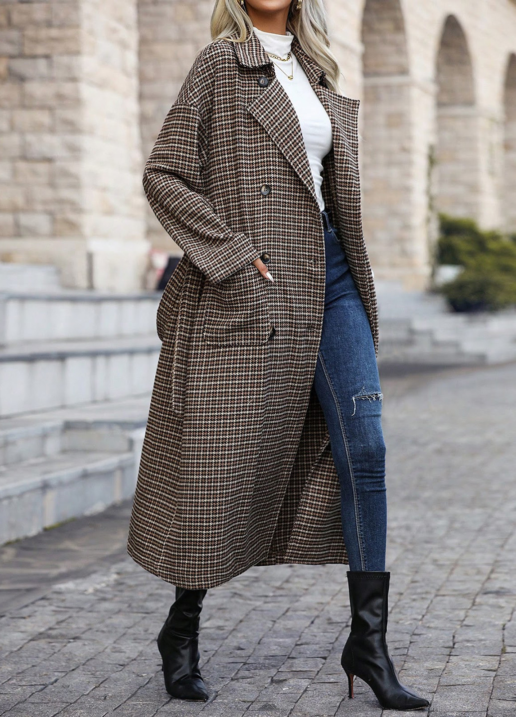 Сіро-коричневе демісезонне Пальто двобортне SHEIN