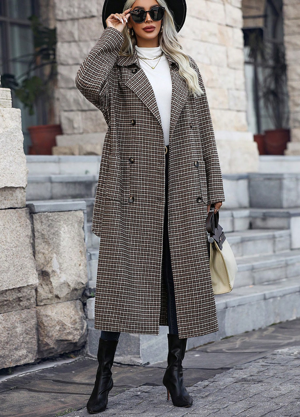 Сіро-коричневе демісезонне Пальто двобортне SHEIN