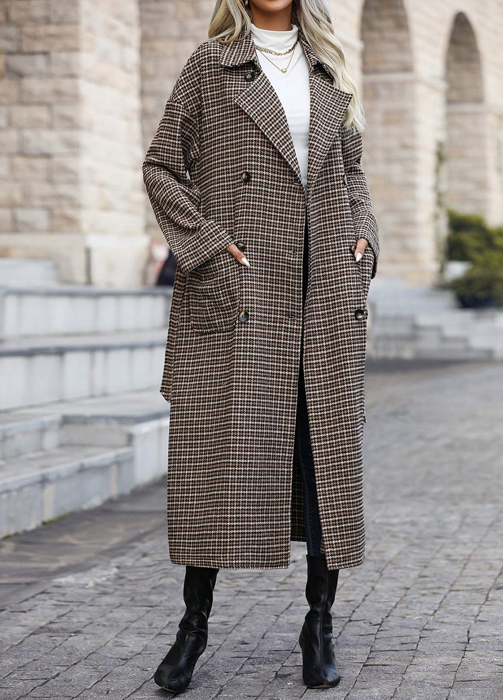 Сіро-коричневе демісезонне Пальто двобортне SHEIN