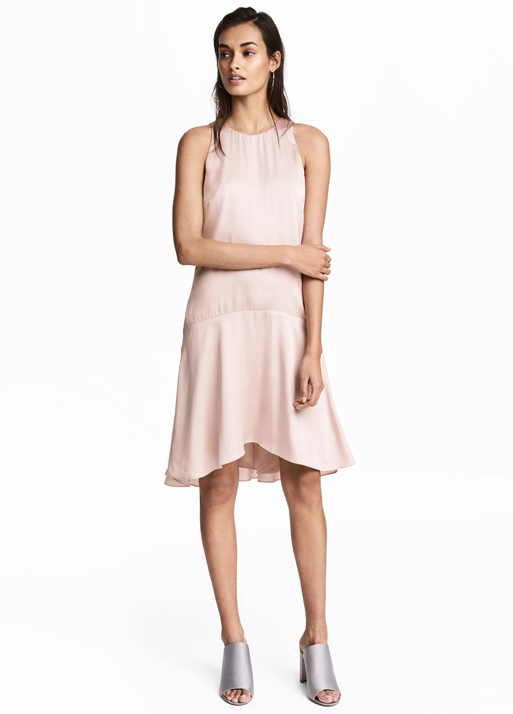 Пудровое коктейльное платье короткое H&M однотонное