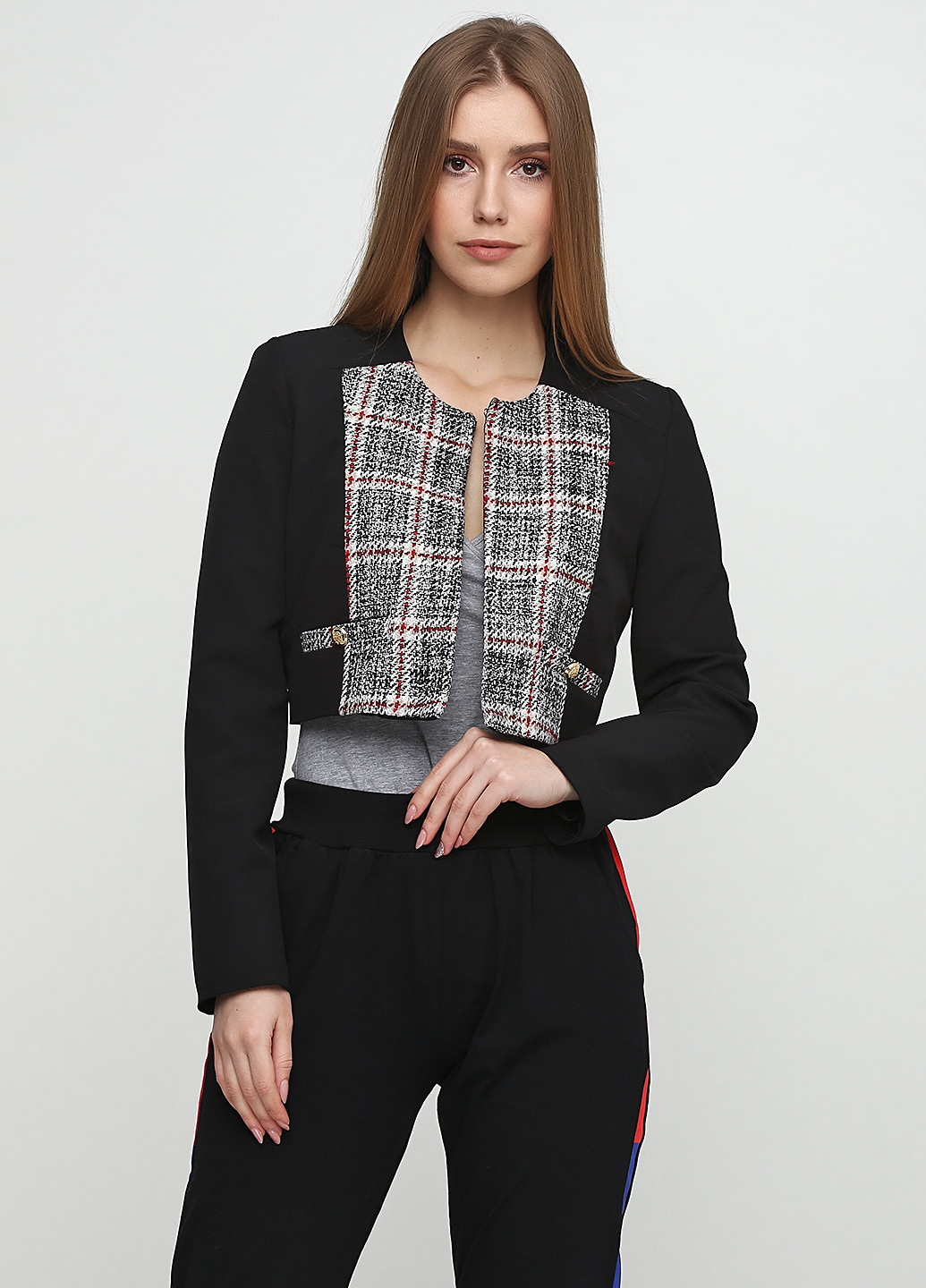 Черный женский жакет Everis в клеточку - демисезонный