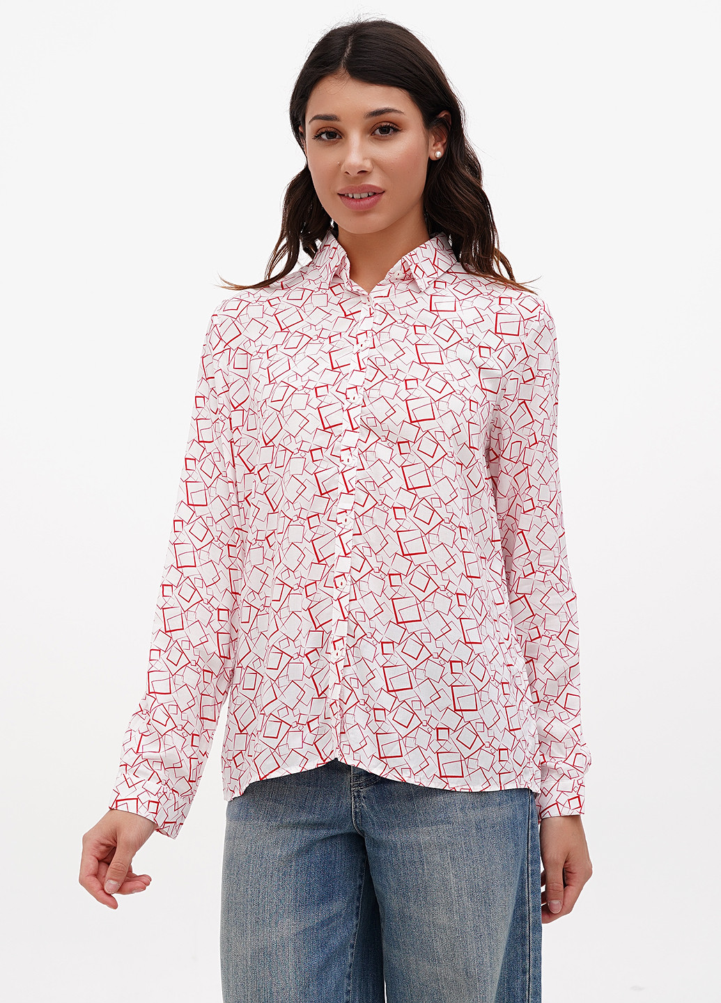 Белая кэжуал рубашка с геометрическим узором Sassofono Club