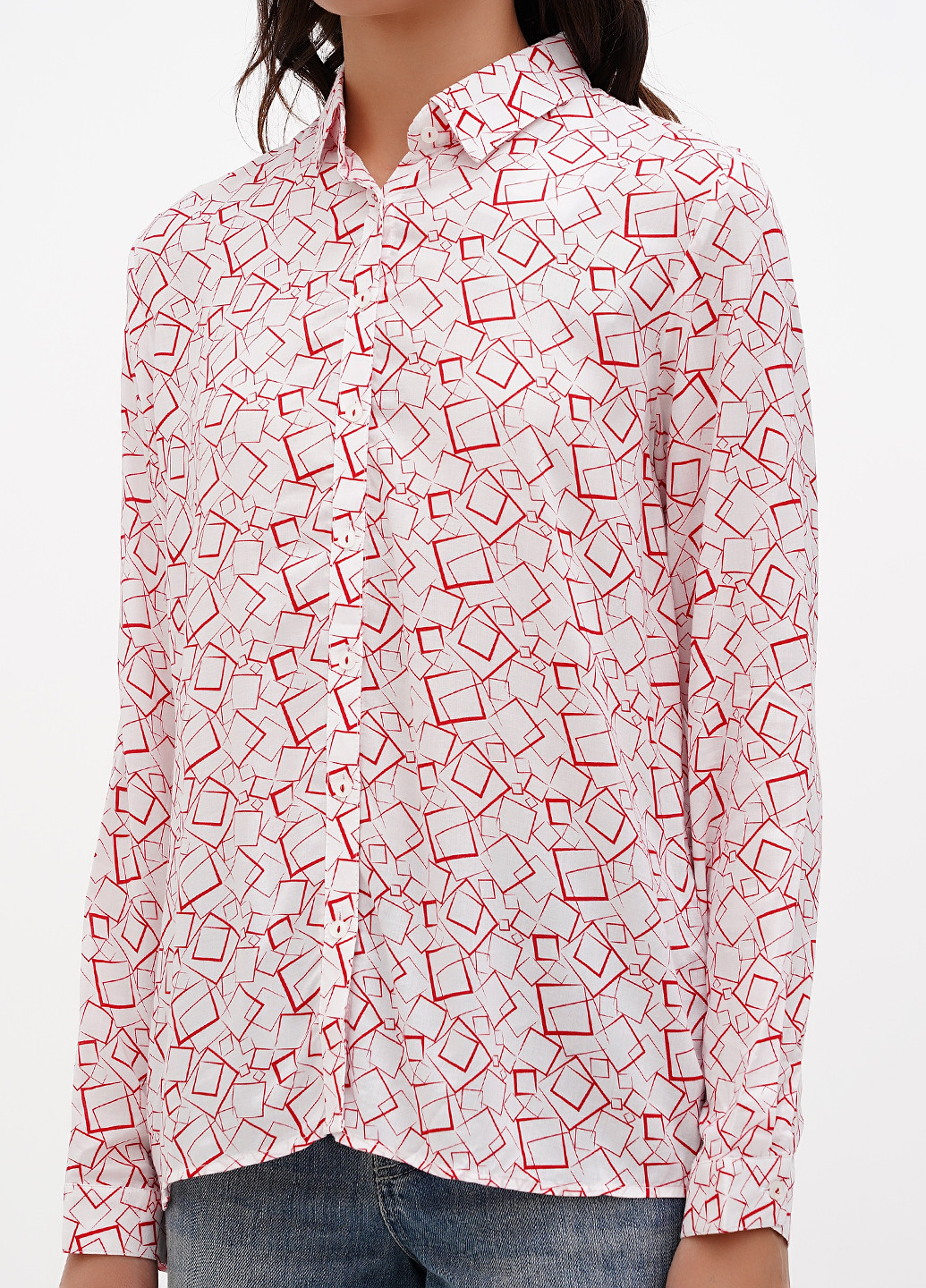 Белая кэжуал рубашка с геометрическим узором Sassofono Club