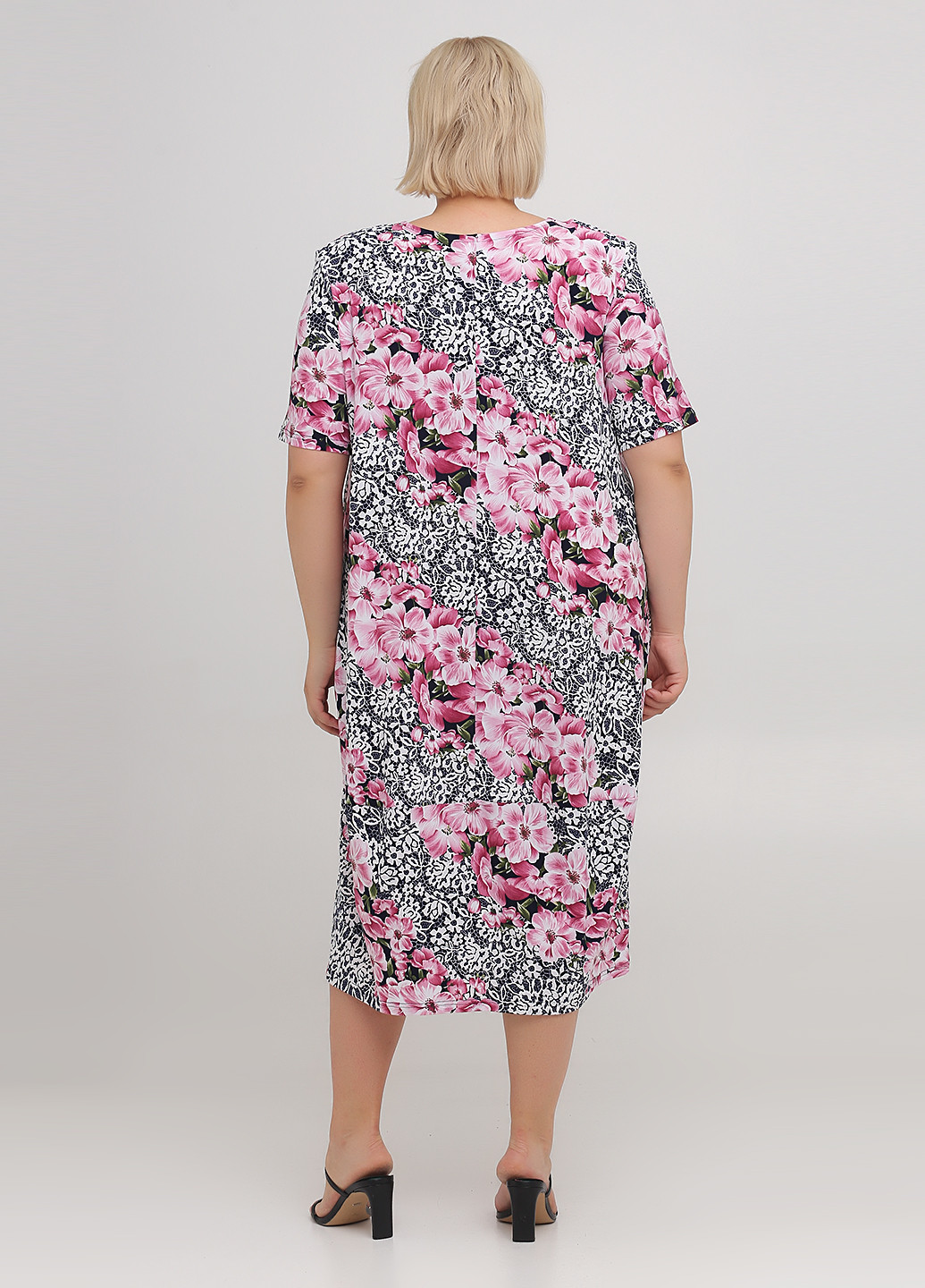 Комбинированное кэжуал платье а-силуэт BABOCHKA XL Collection с цветочным принтом