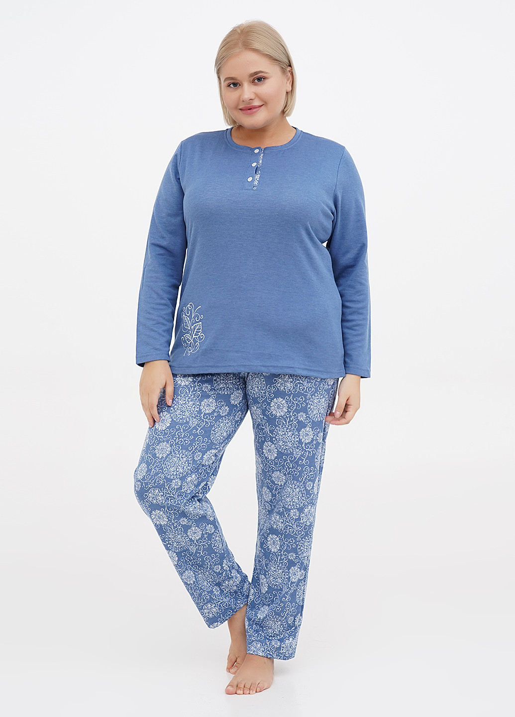Голубая зимняя пижама (лонгслив, брюки) Cotpark