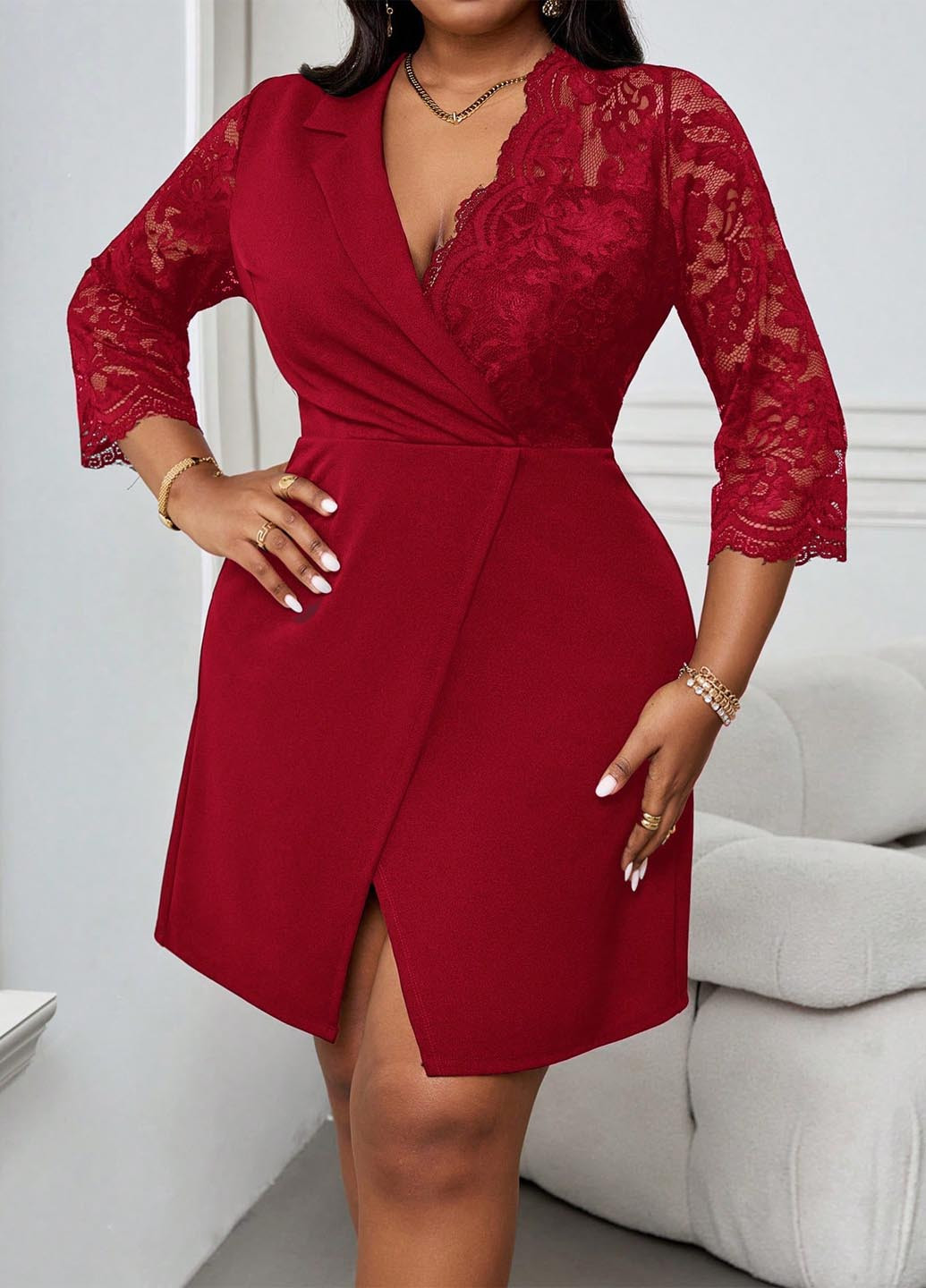 Темно-червона кежуал сукня на запах SHEIN однотонна