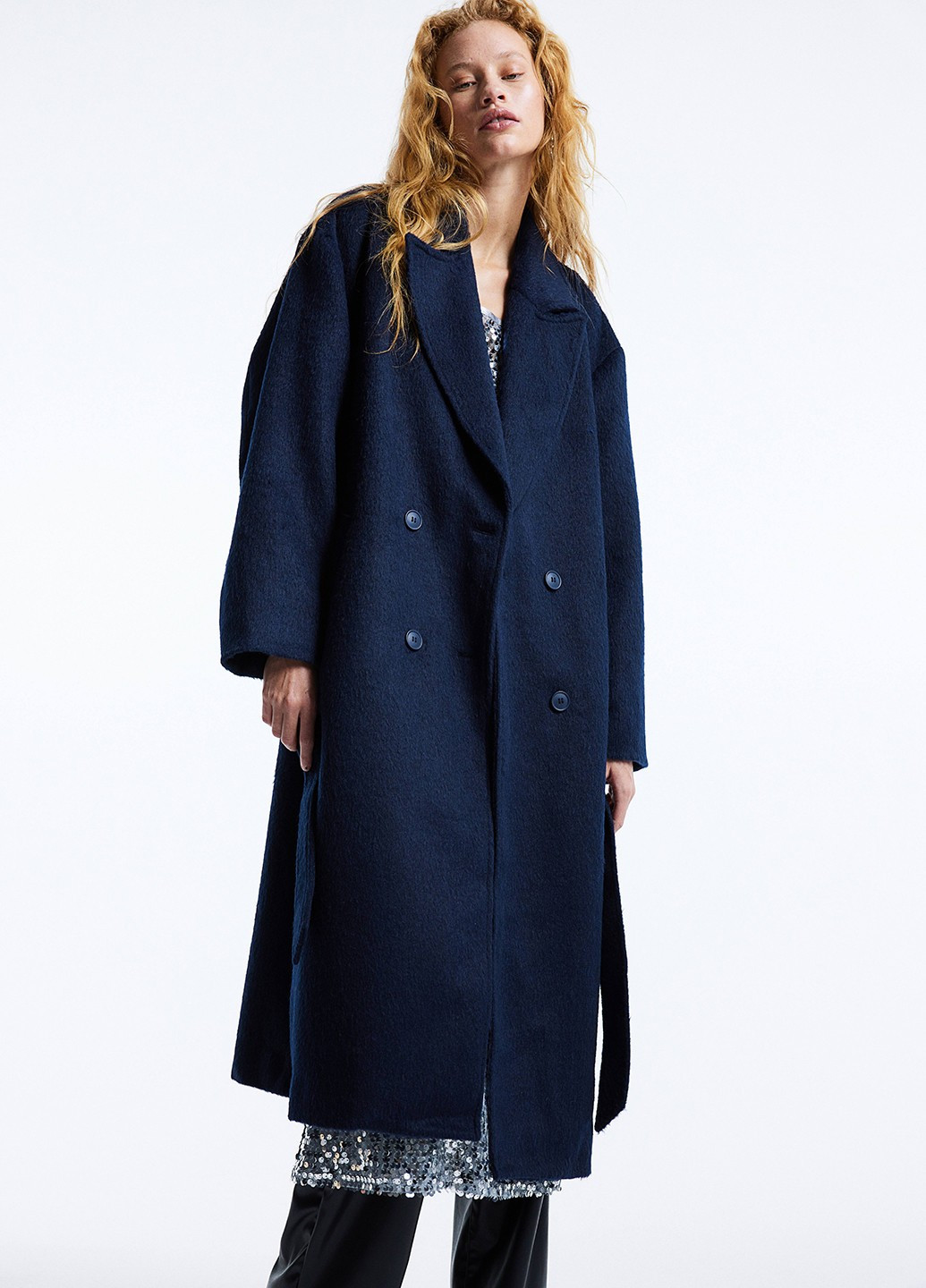 Темно-синє демісезонне Пальто двобортне H&M