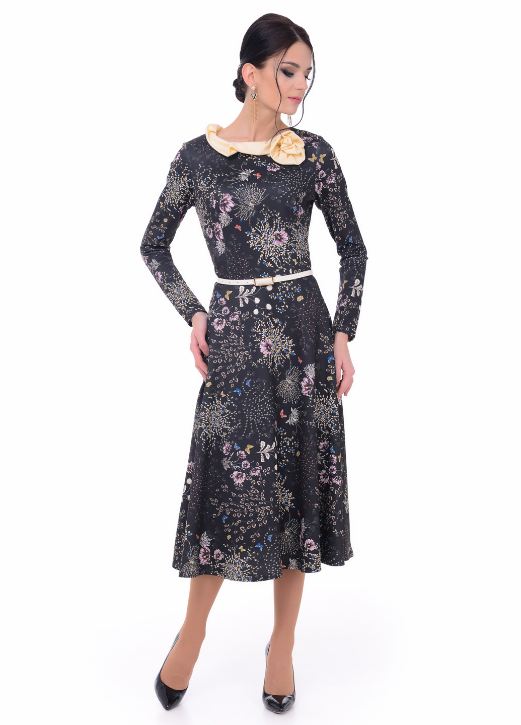 Комбинированное коктейльное платье клеш Iren Klairie с цветочным принтом