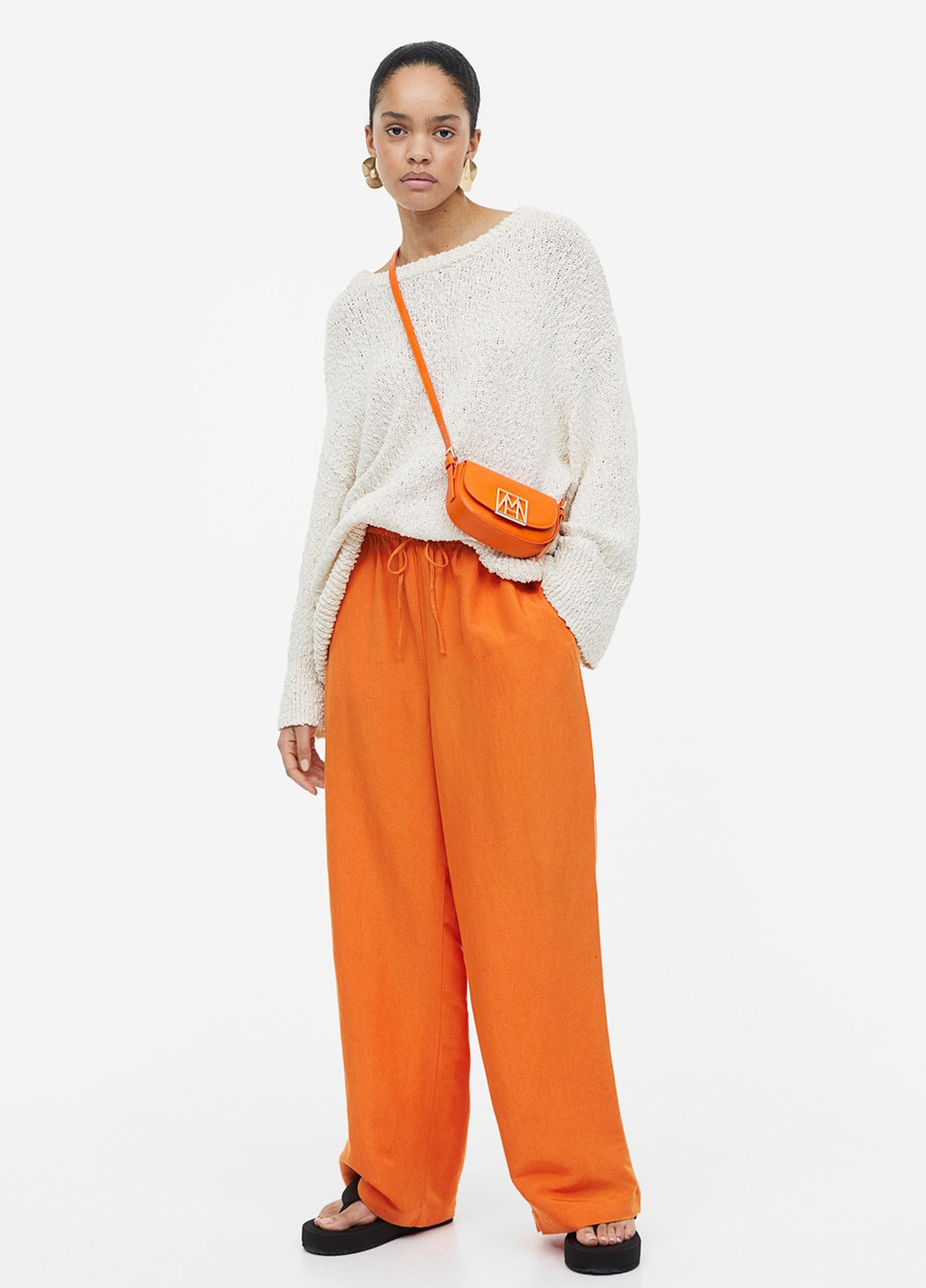 Оранжевые кэжуал демисезонные прямые брюки H&M