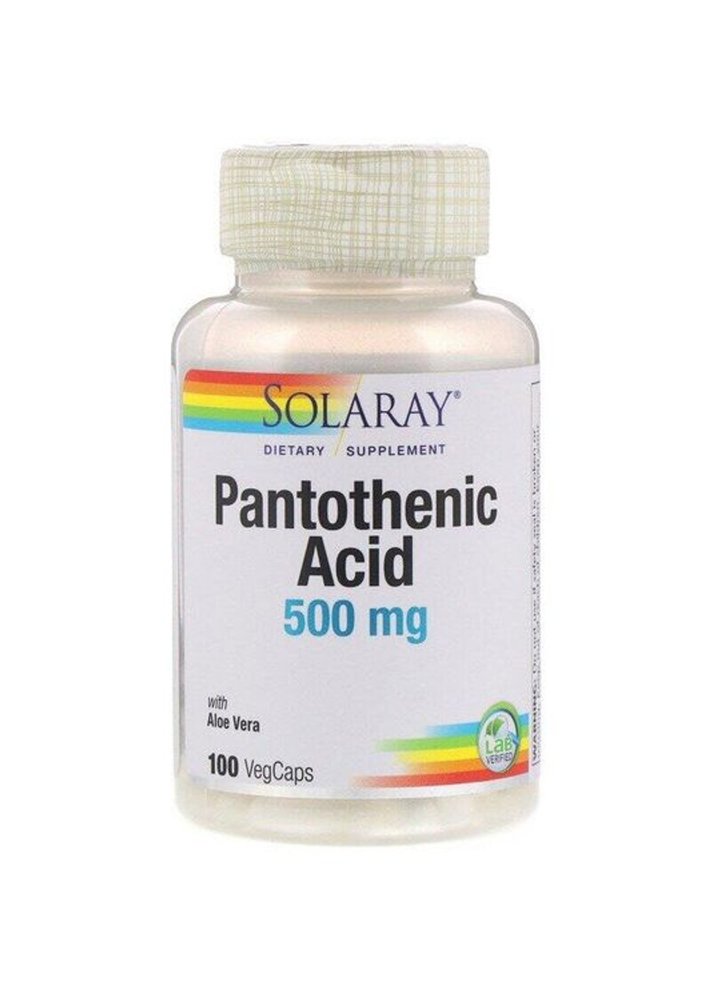 Пантотеновая кислота Pantothenic Acid 500 mg 100 капсул Solaray (255409542)
