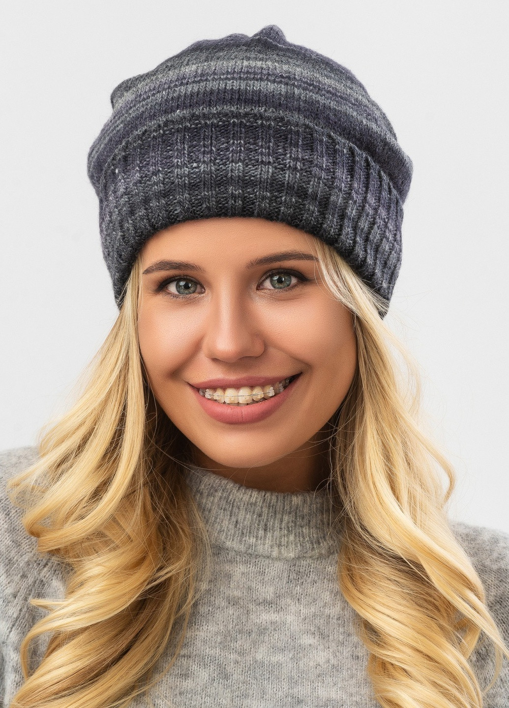 Шапка унісекс з відворотом та полоской флиса -03 56см-58см Райдужна графітова W-Luxury 640S (254046381)