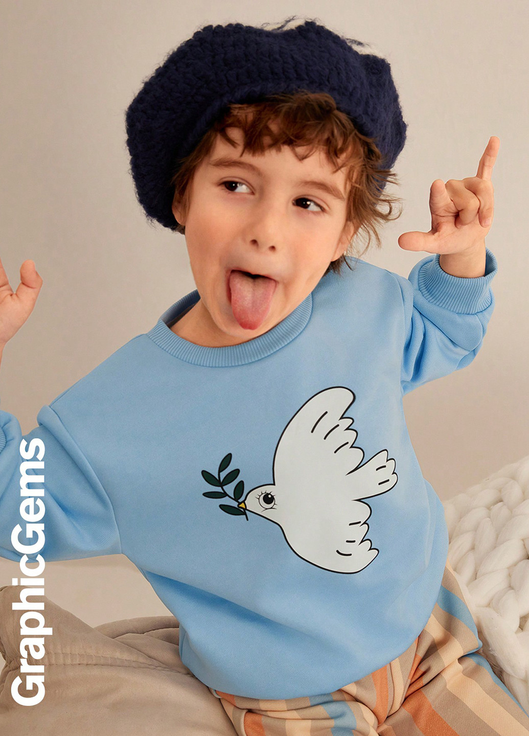 SHEIN свитшот рисунок голубой кэжуал полиэстер